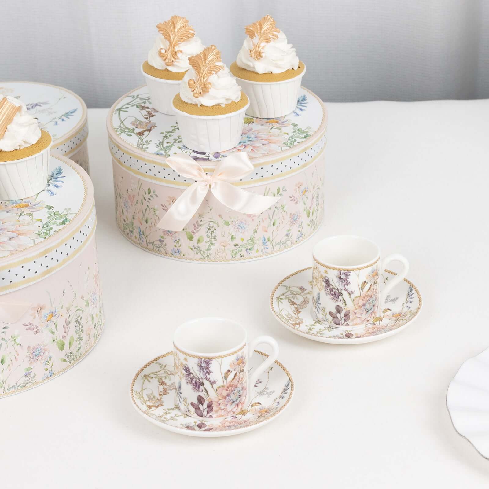 Blush Floral Design Bridal Shower Gift Set, Set of 2 Porcelain Espresso Cups and Saucers with Matching Gift Box - Image 2