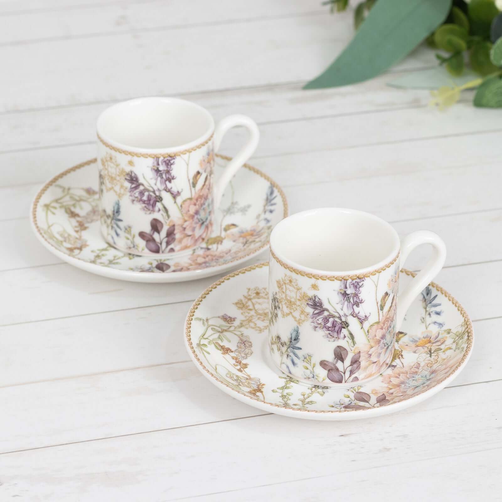 Blush Floral Design Bridal Shower Gift Set, Set of 2 Porcelain Espresso Cups and Saucers with Matching Gift Box - Image 6