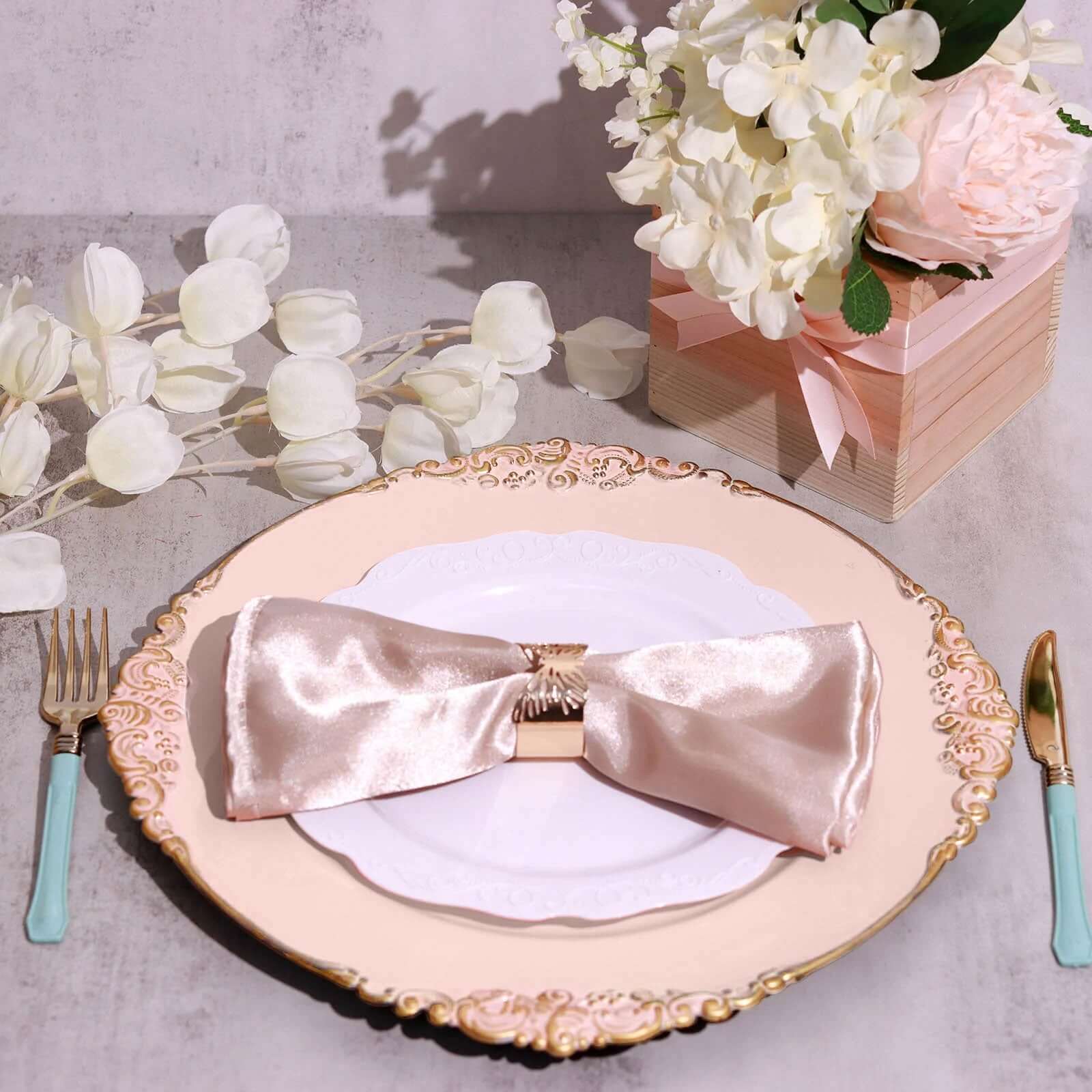 6-Pack Acrylic Charger Plates 13" Round Blush with Gold Embossed Baroque Rim - Antique Decorative Dinner Tableware - Image 2