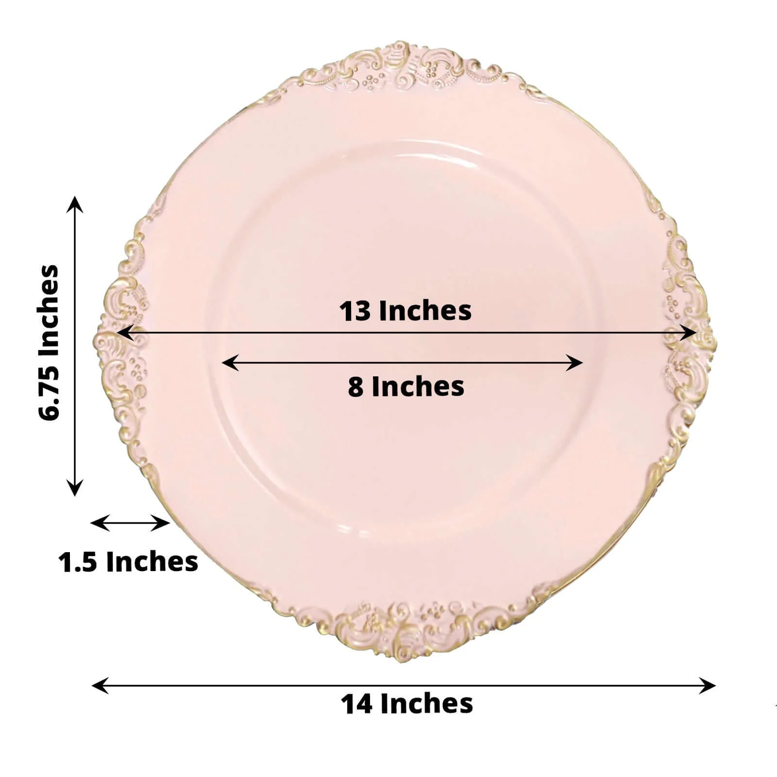 6-Pack Acrylic Charger Plates 13" Round Blush with Gold Embossed Baroque Rim - Antique Decorative Dinner Tableware - Image 3