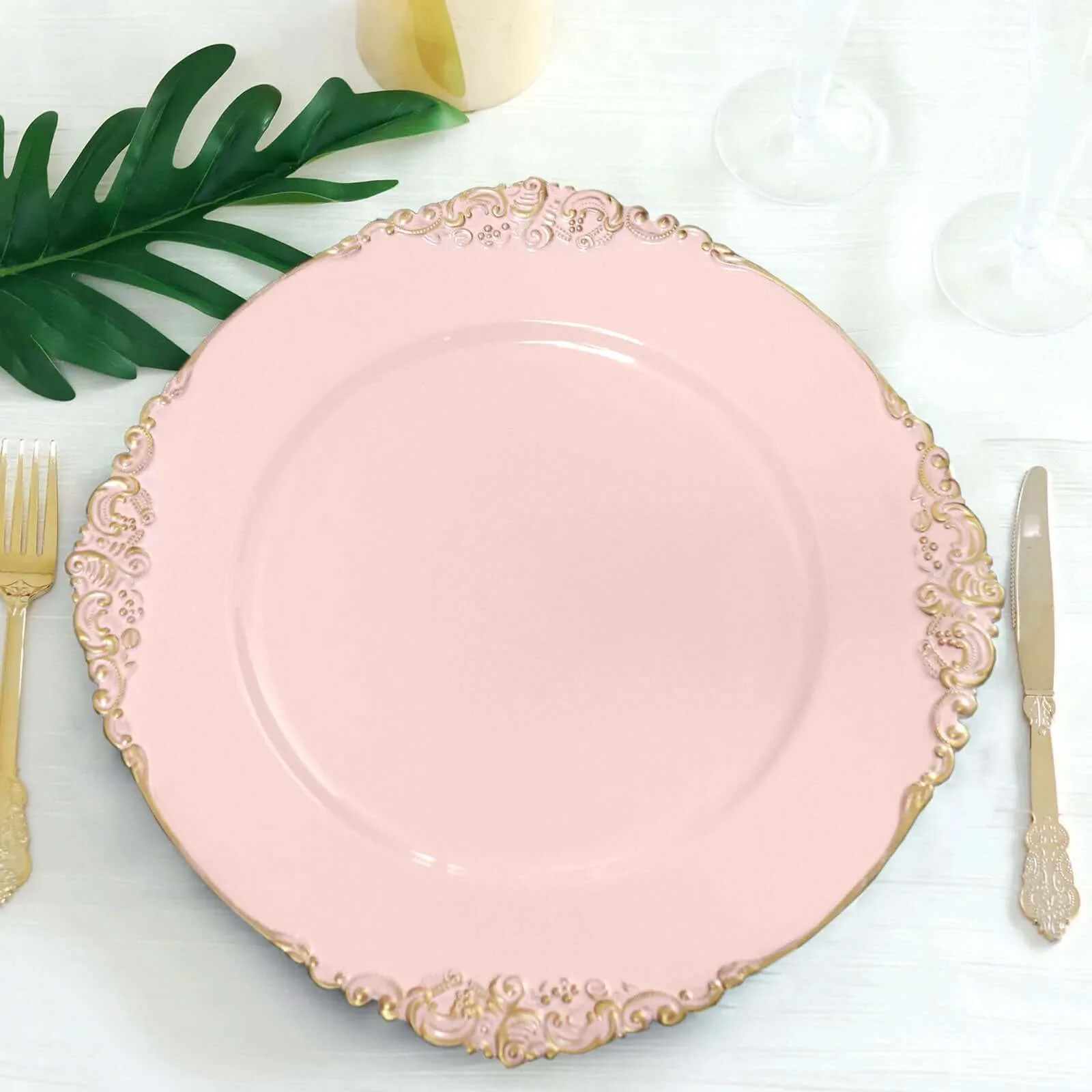6-Pack Acrylic Charger Plates 13" Round Blush with Gold Embossed Baroque Rim - Antique Decorative Dinner Tableware - Image 6