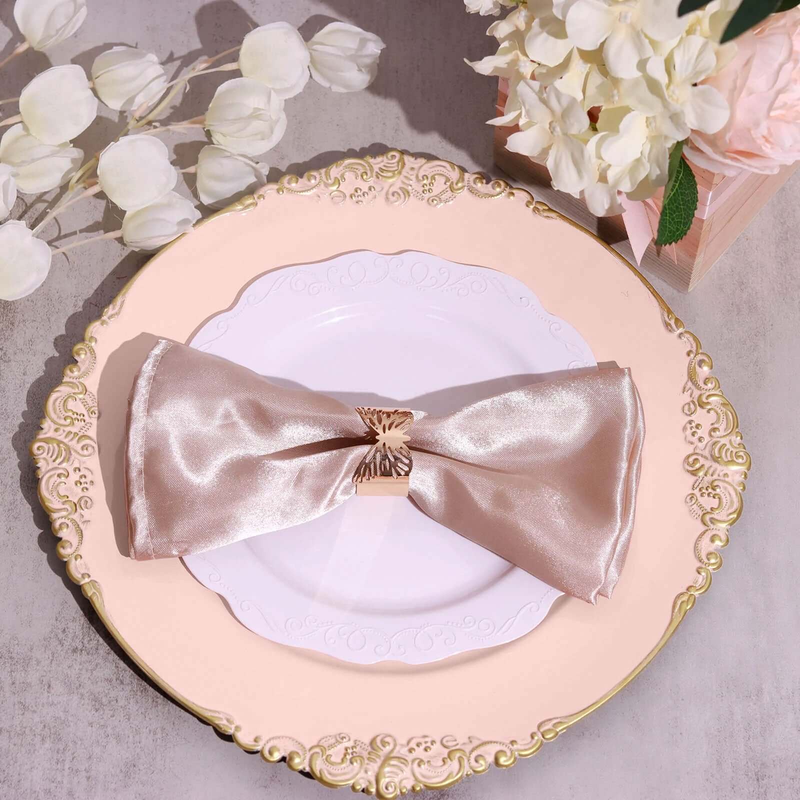 6-Pack Acrylic Charger Plates 13" Round Blush with Gold Embossed Baroque Rim - Antique Decorative Dinner Tableware - Image 8