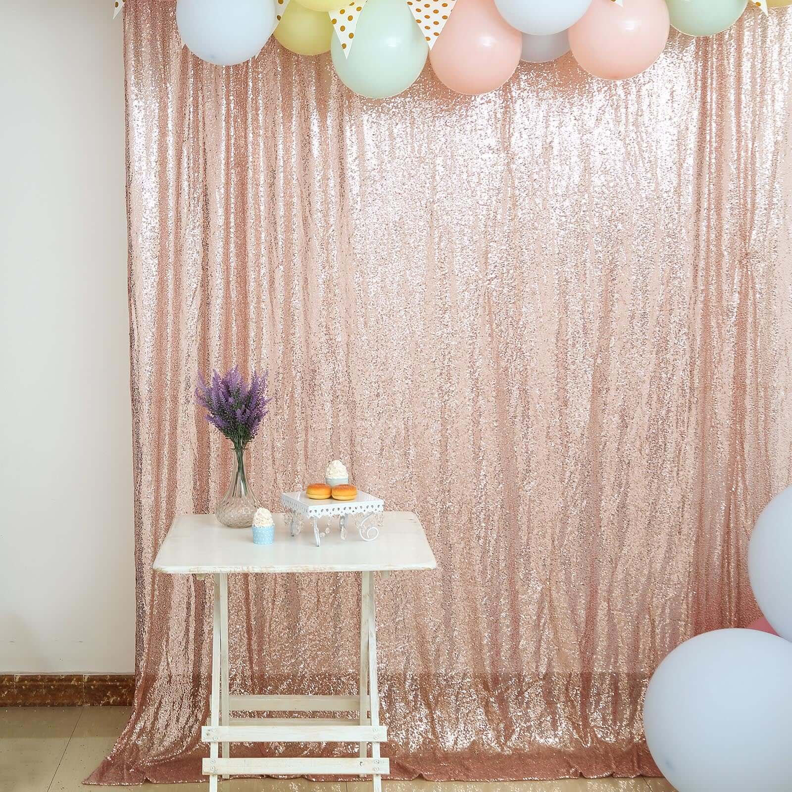 Blush Sequin Backdrop Drape Curtain, Photo Booth Event Divider Panel - 8ftx8ft - Image 2