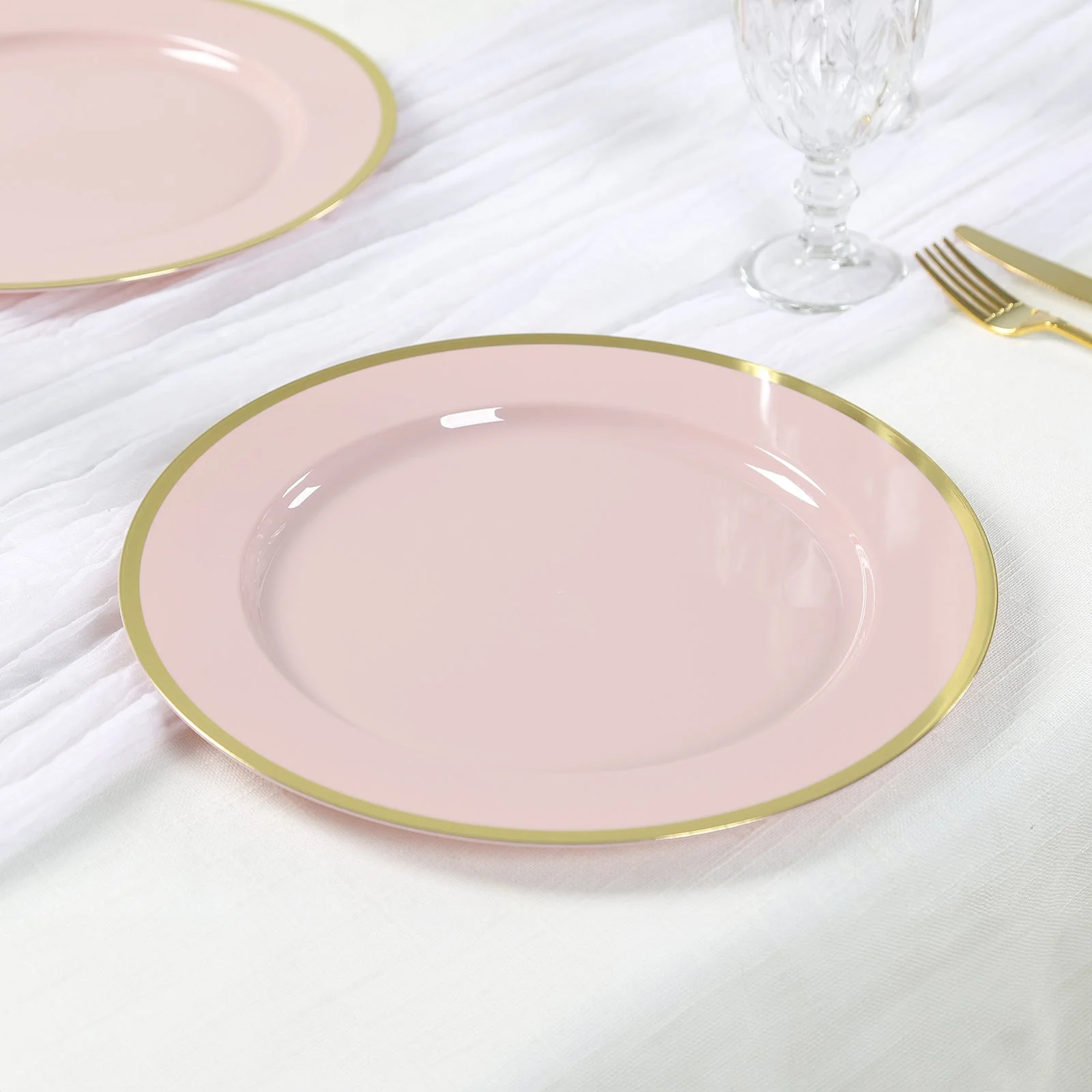 10-Pack Economy Plastic Charger Plates 12" Round Blush with Wide Gold Rim - Dinner Party Serving Plates - Image 5
