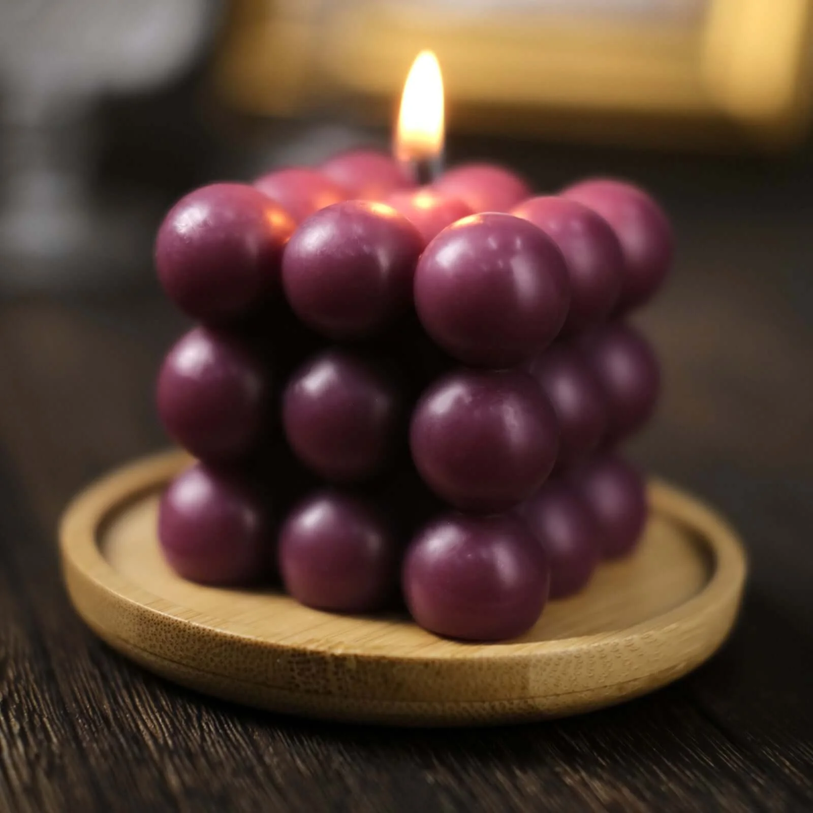 2-Pack Decorative Paraffin Wax Candles 2" Bubble Cube Design Burgundy - Unscented Long Burning Pillar Candle Set - Image 6