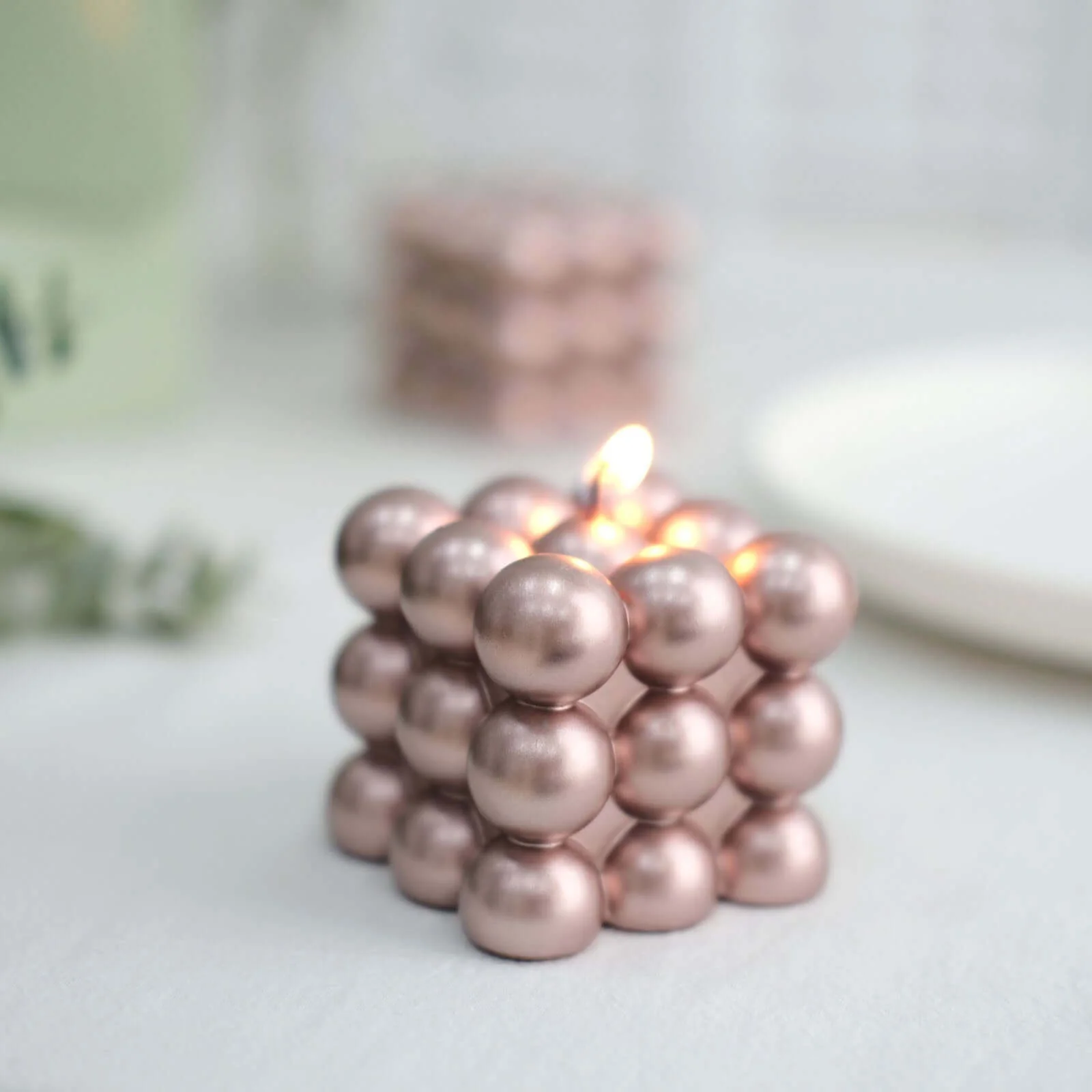 2-Pack Decorative Paraffin Wax Candles 2" Bubble Cube Design Metallic Rose Gold - Unscented Long Burning Pillar Candle Set - Image 10
