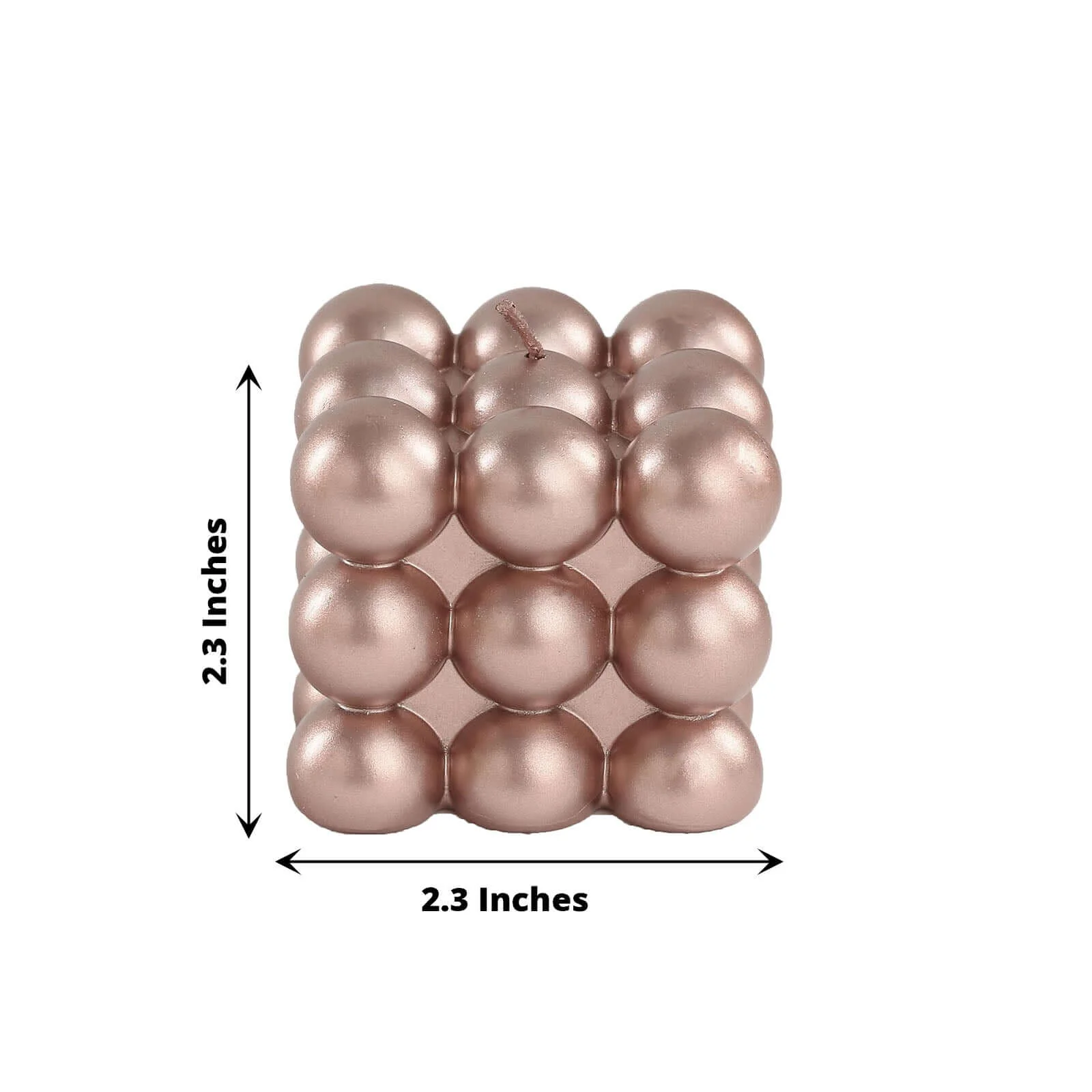 2-Pack Decorative Paraffin Wax Candles 2" Bubble Cube Design Metallic Rose Gold - Unscented Long Burning Pillar Candle Set - Image 3