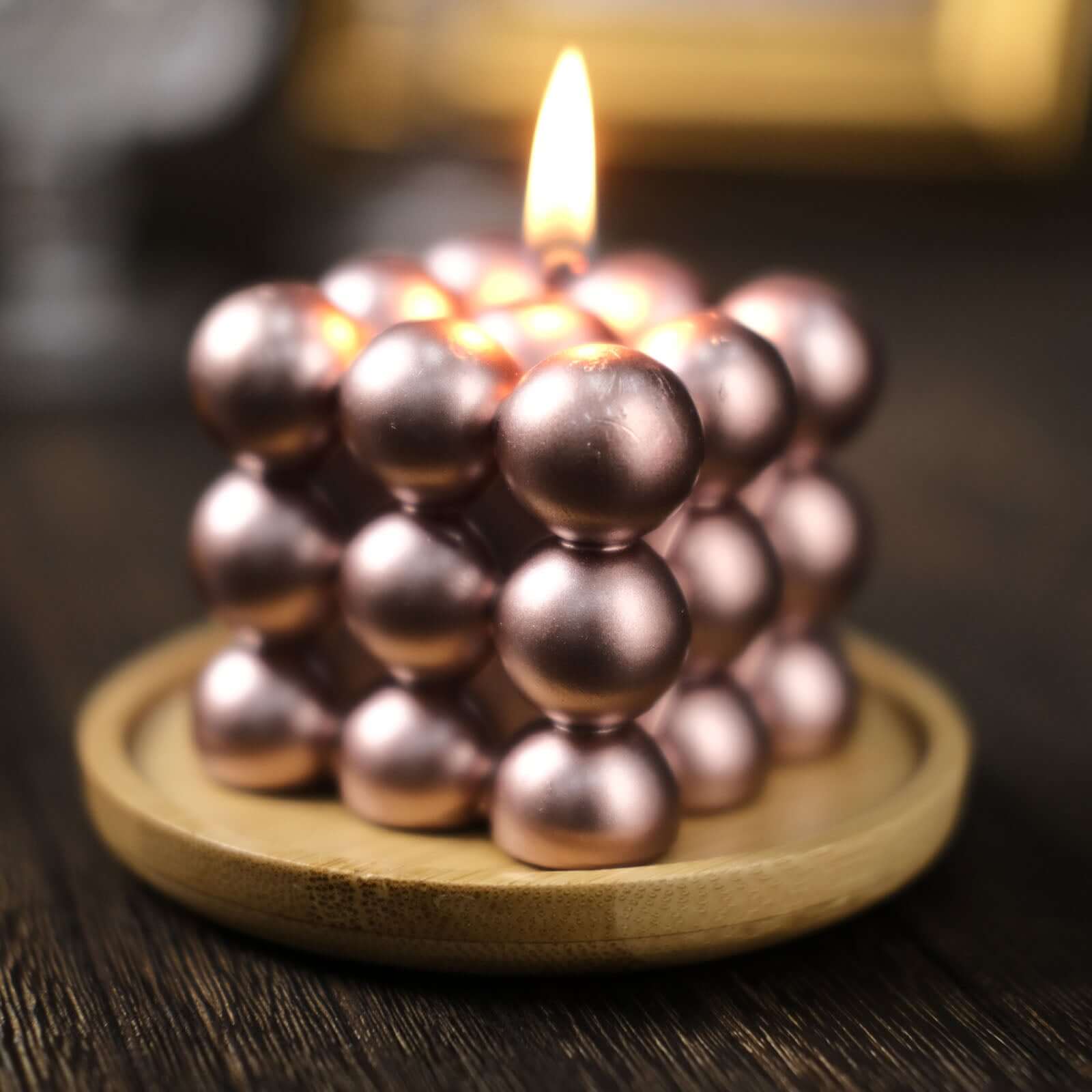 2-Pack Decorative Paraffin Wax Candles 2" Bubble Cube Design Metallic Rose Gold - Unscented Long Burning Pillar Candle Set - Image 6