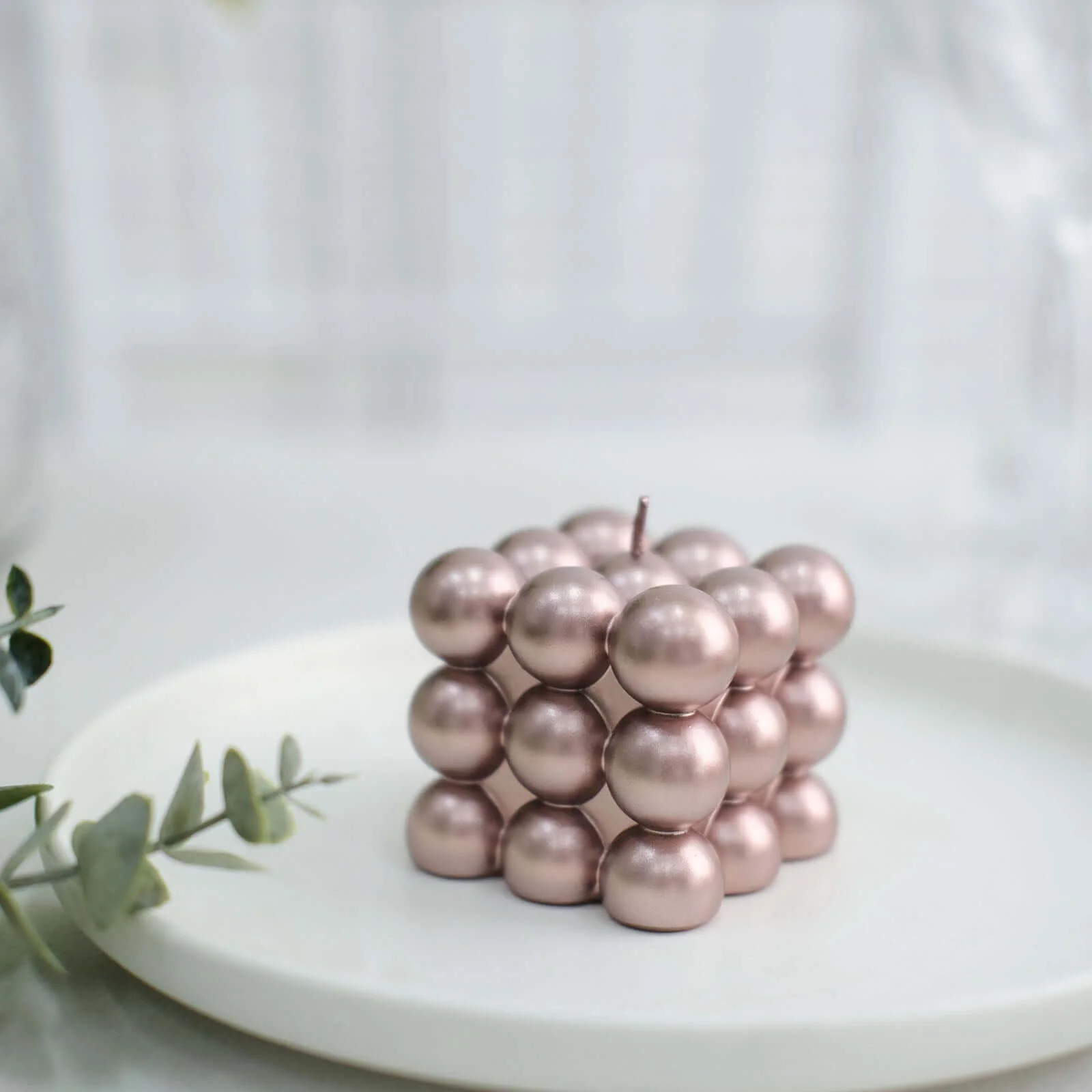 2-Pack Decorative Paraffin Wax Candles 2" Bubble Cube Design Metallic Rose Gold - Unscented Long Burning Pillar Candle Set - Image 8