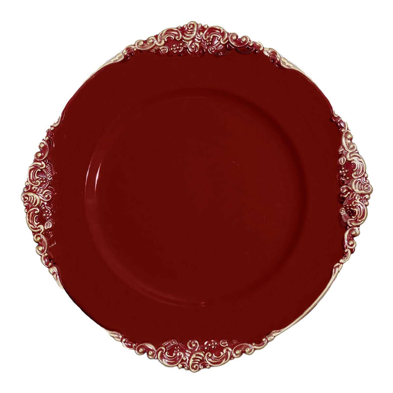 6-Pack Acrylic Charger Plates 13" Round Burgundy with Gold Embossed Baroque Rim - Antique Decorative Dinner Tableware - Image 7