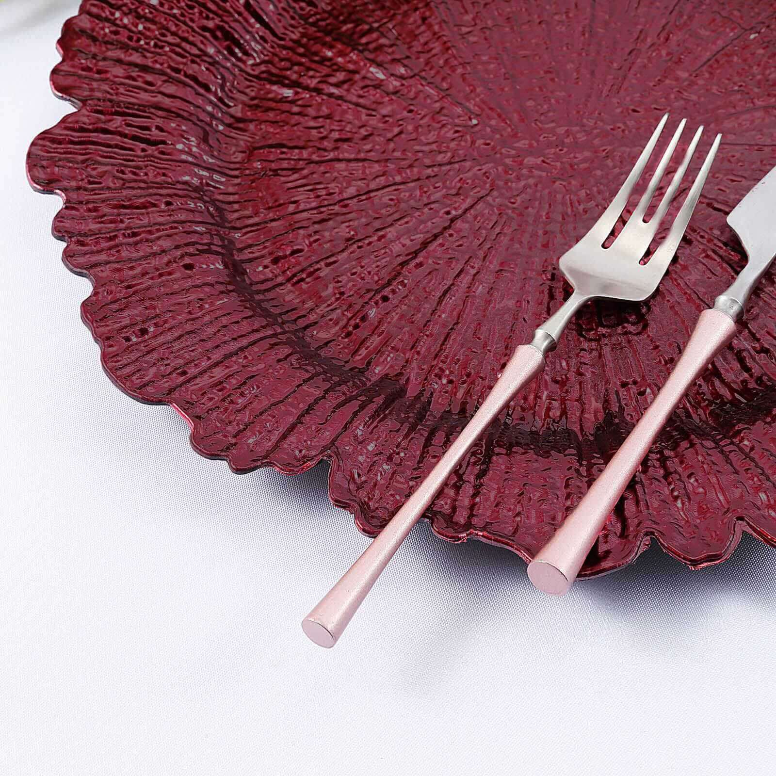 6-Pack Acrylic Plastic Charger Plates 13" Round Burgundy Reef Design - Decorative Dinner Charger Tableware - Image 2