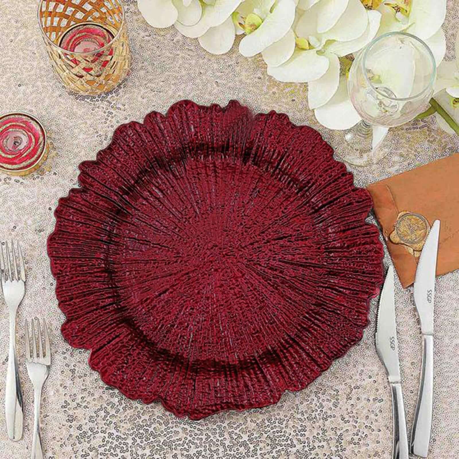 6-Pack Acrylic Plastic Charger Plates 13" Round Burgundy Reef Design - Decorative Dinner Charger Tableware - Image 7