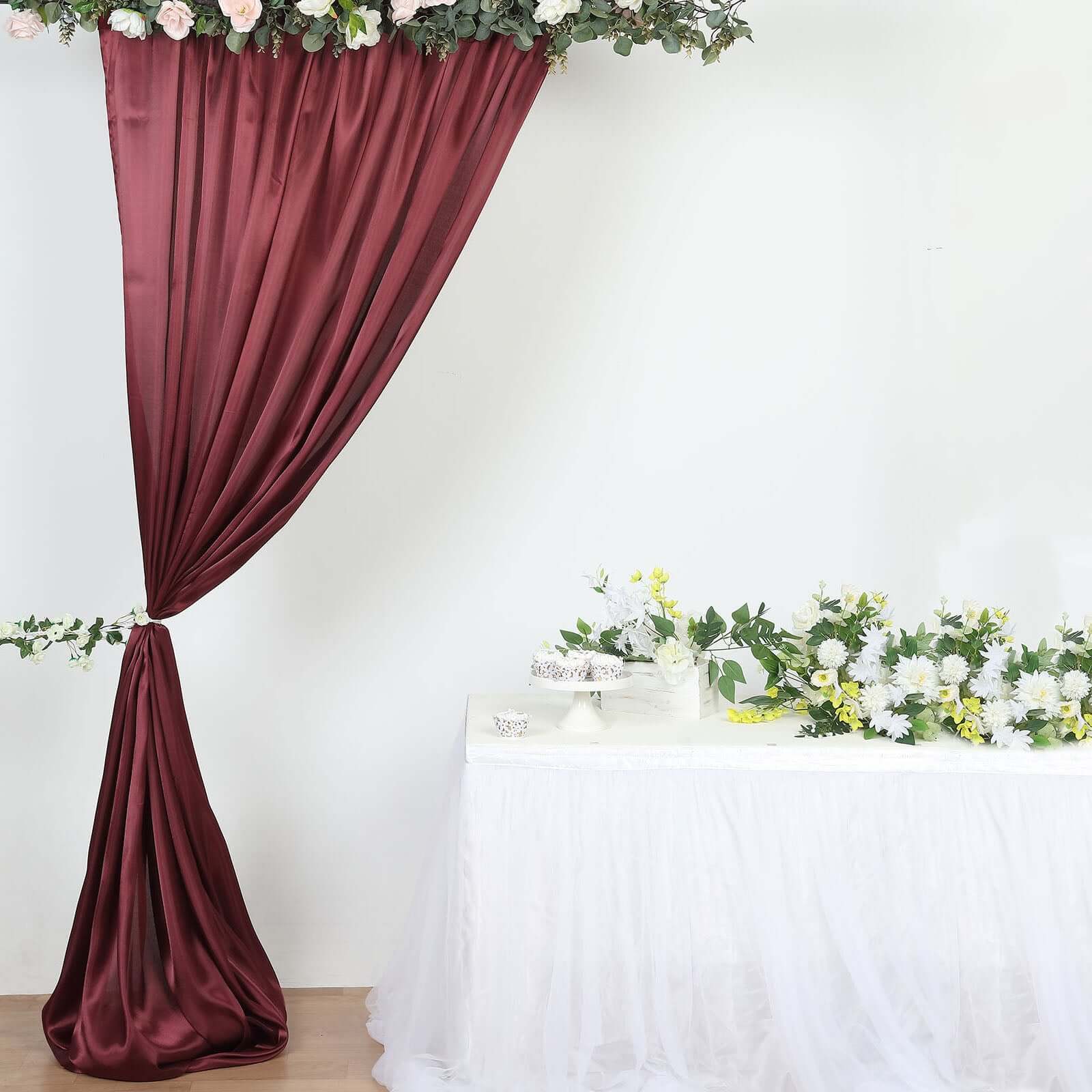 Burgundy Satin Backdrop Drape Curtain, Photo Booth Event Divider Panel - 8ftx10ft