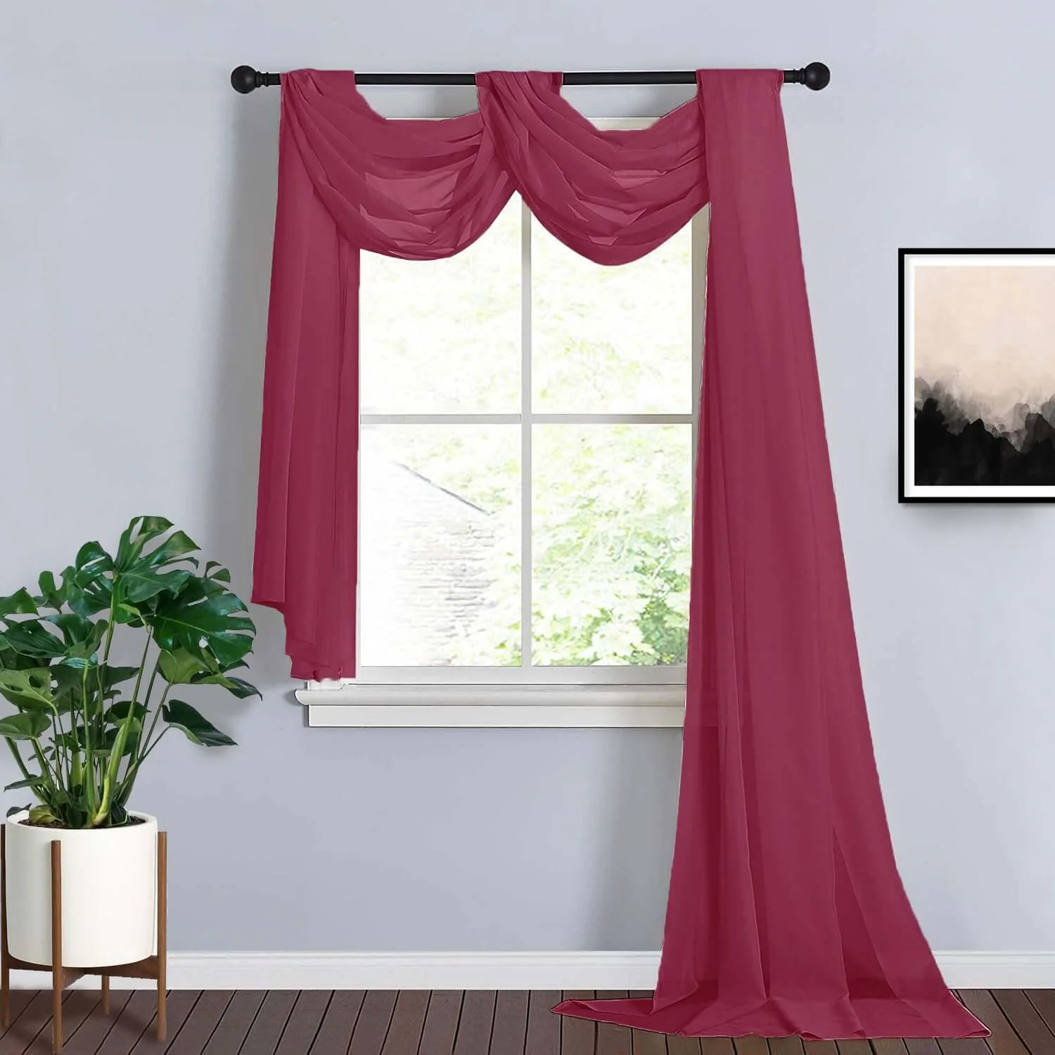 Burgundy Sheer Organza Wedding Arch Draping Fabric, Long Curtain Backdrop Window Scarf Valance 18ft - Image 2