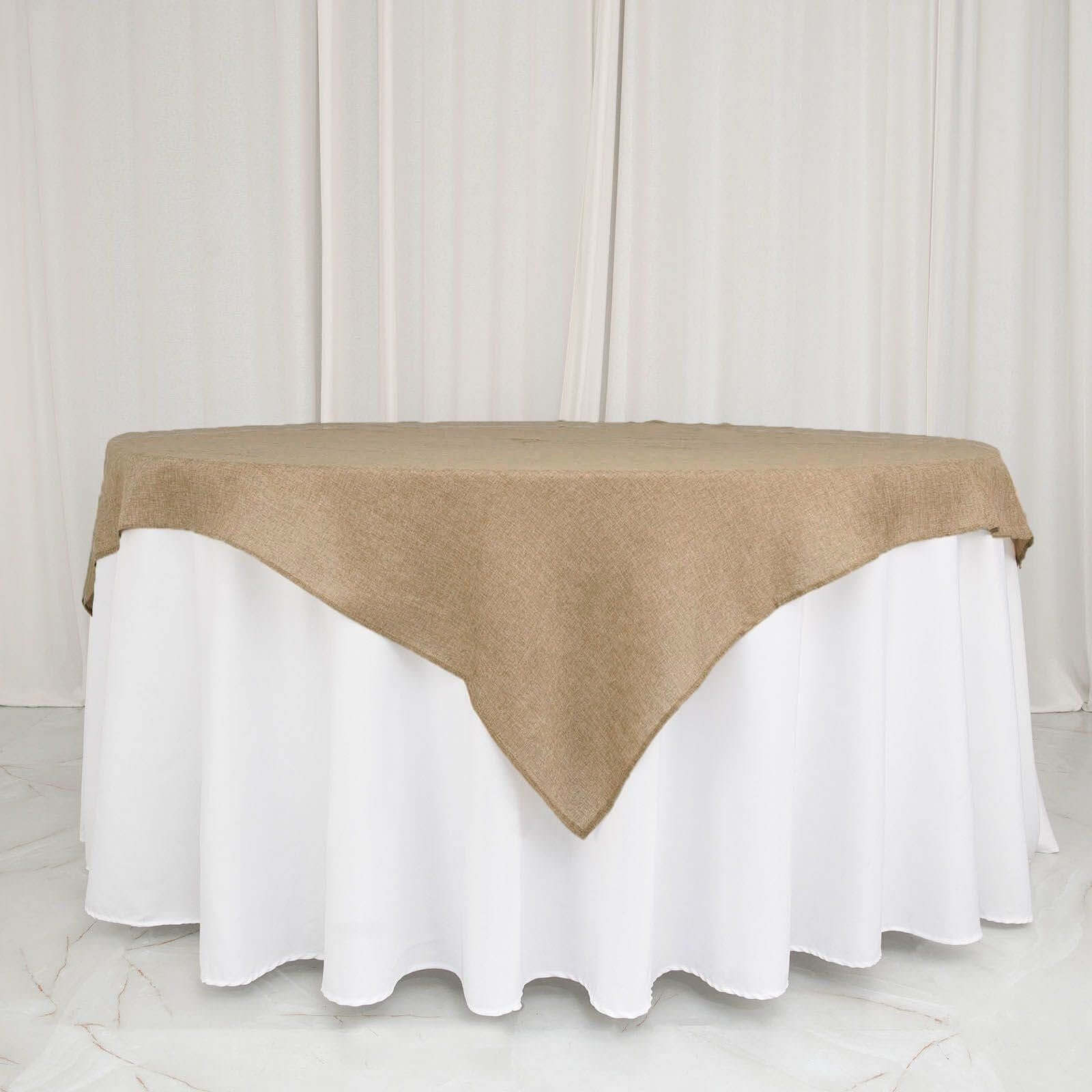 Burlap Faux Jute Table Overlay 72"x72" Natural with Boho Chic Design - Perfect for Rustic Events