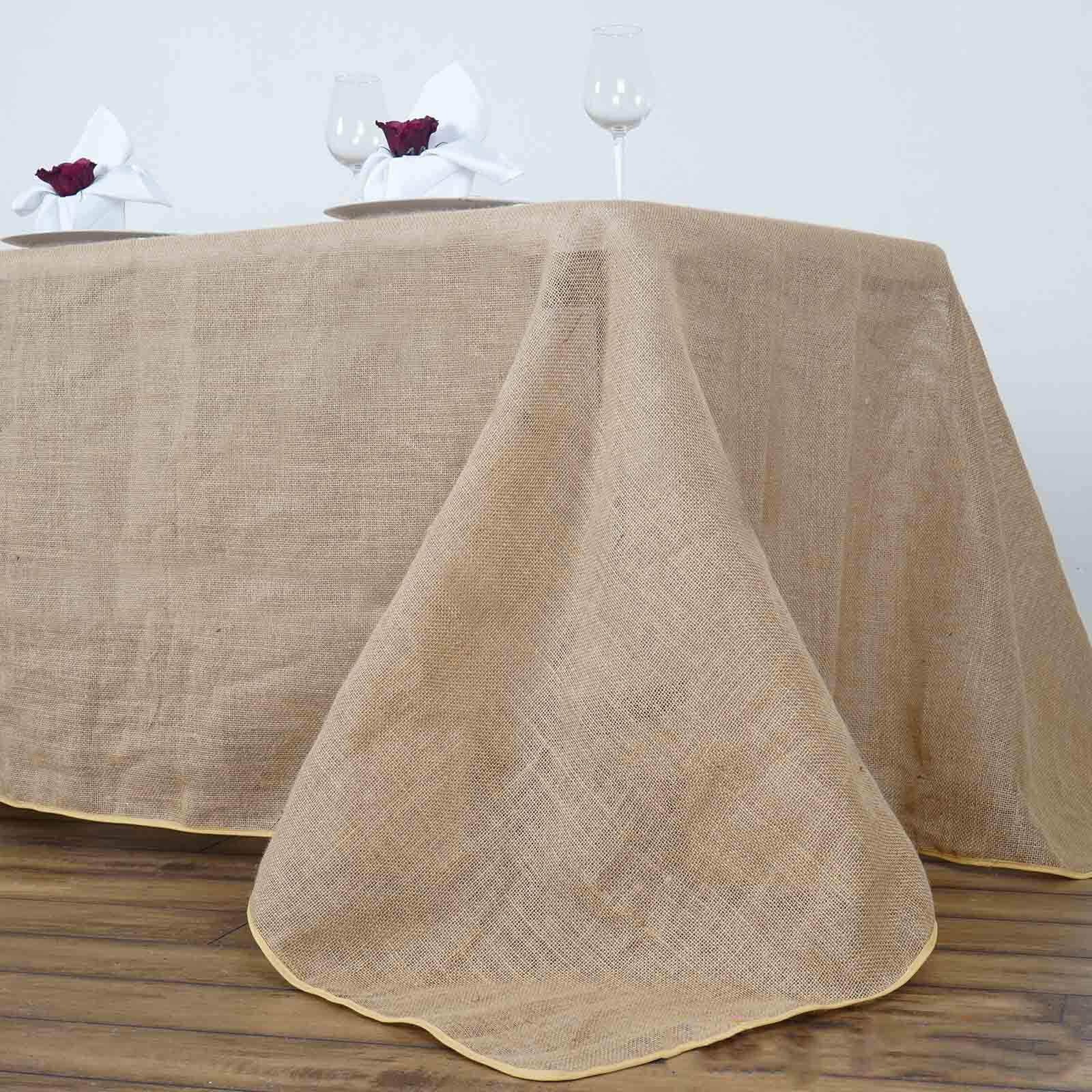 Burlap Jute Rectangle Tablecloth 90"x156" Natural - Rustic Boho Chic Seamless Table Linen - Image 4