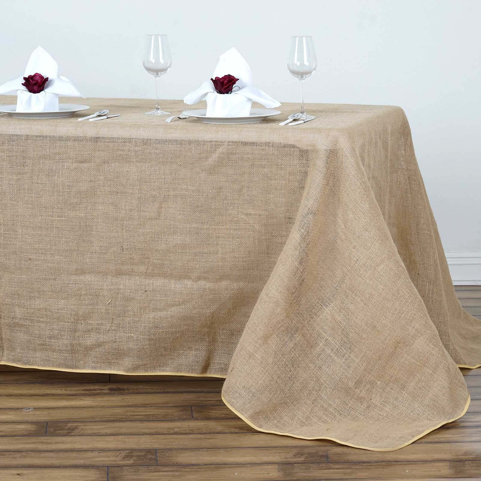 Burlap Jute Rectangle Tablecloth 90"x156" Natural - Rustic Boho Chic Seamless Table Linen - Image 5