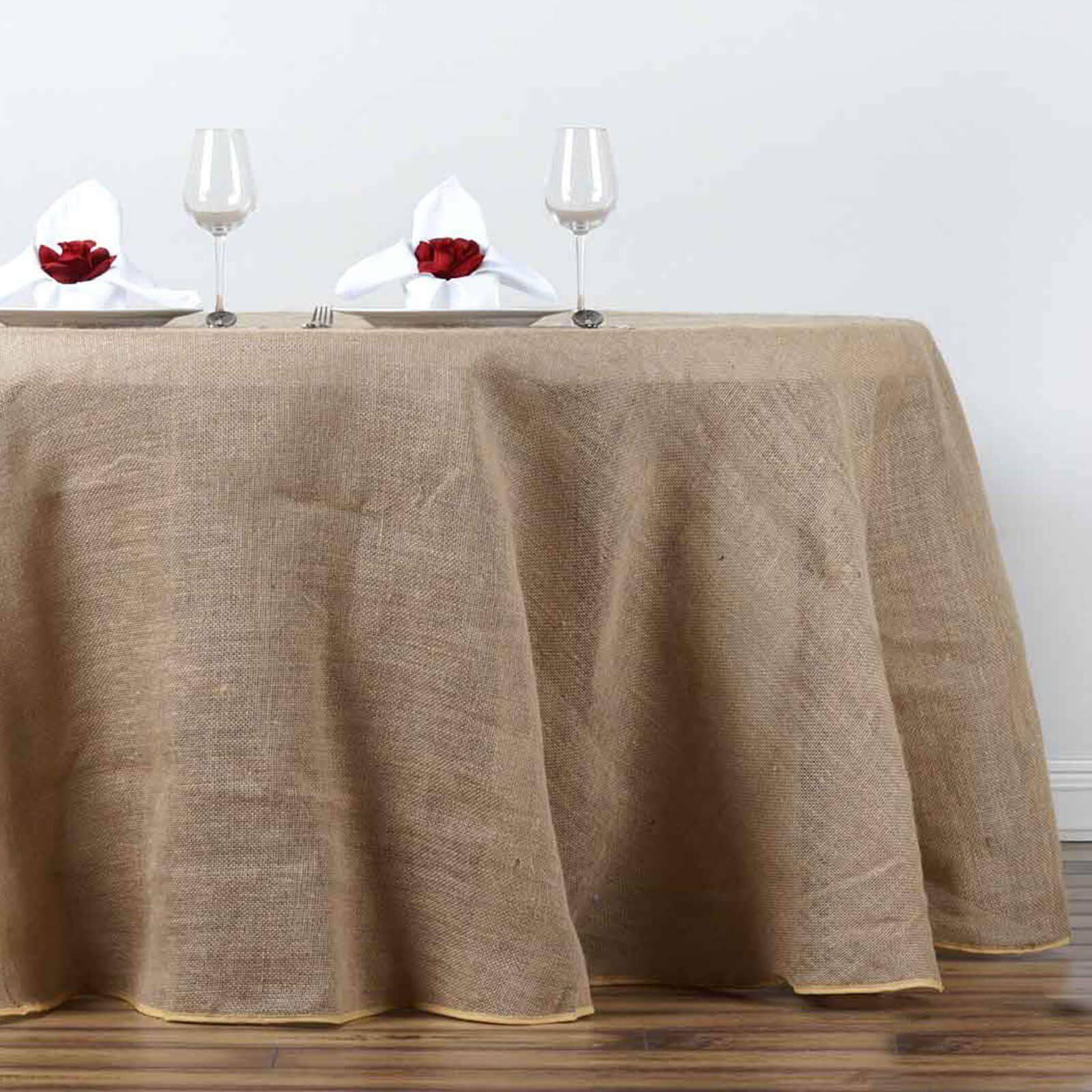 Burlap Jute Round Tablecloth 108" Natural - Rustic Boho Chic Table Linen - Image 4