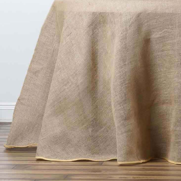 Burlap Jute Round Tablecloth 132" Natural - Rustic Boho Chic Seamless Table Linen - Image 2