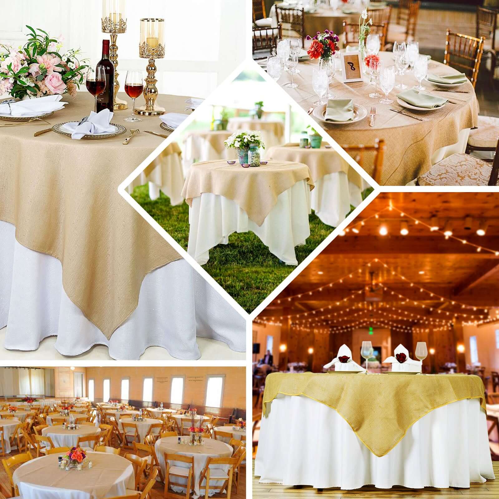 Burlap Jute Square Table Overlay 60"x60" Natural Rustic Design - Perfect for Farmhouse & Vintage Events - Image 5