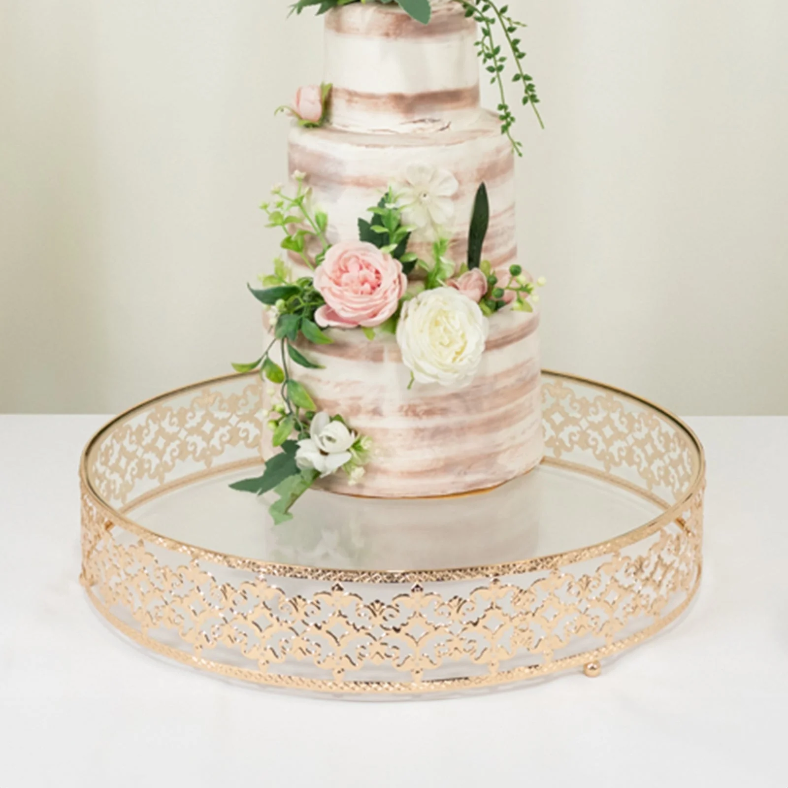 Cake Stand in Gold Baroque Ornate with Glass Top, Round Dessert Display Tray - 18" - Image 6