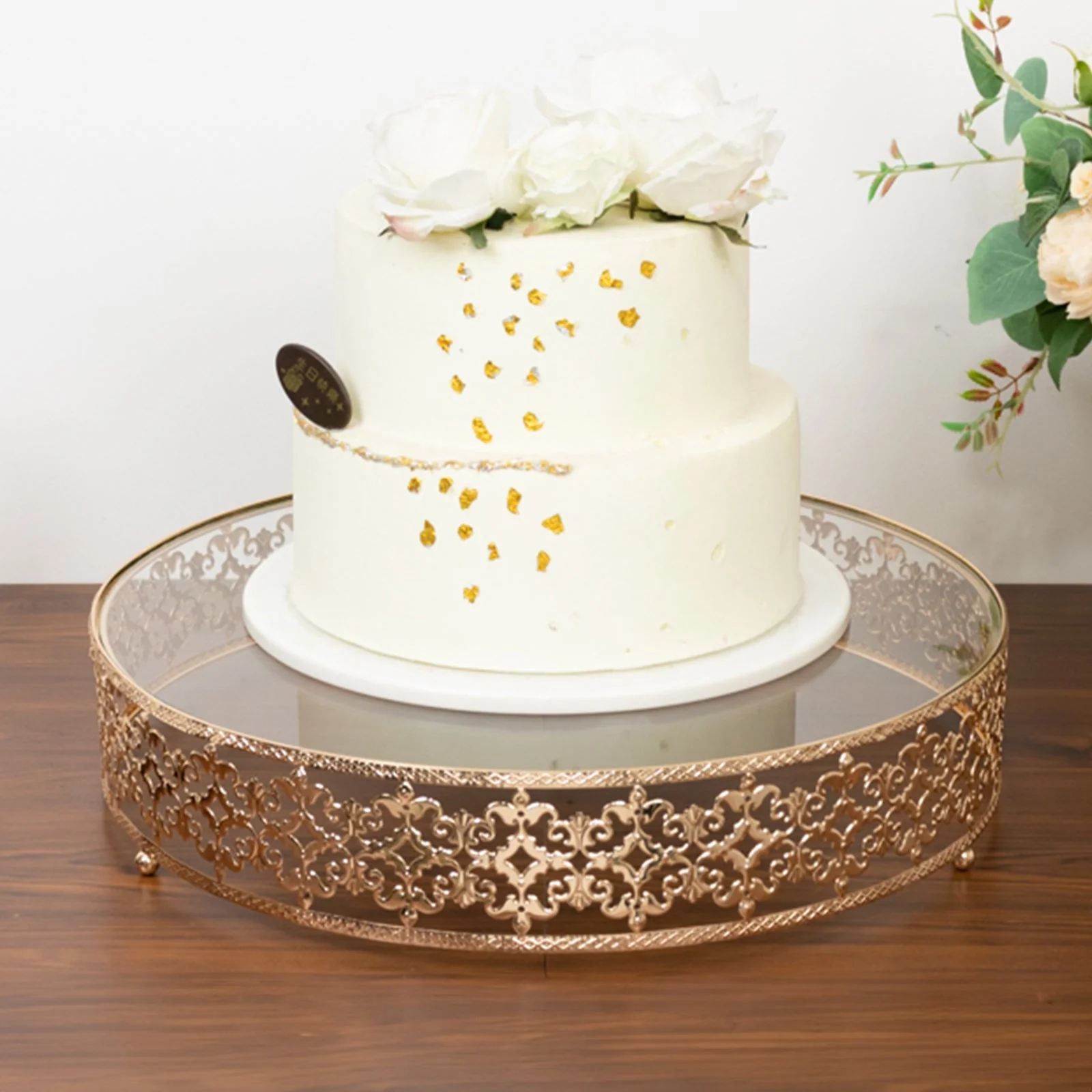 Cake Stand in Gold Baroque Ornate with Glass Top, Round Dessert Display Tray - 18" - Image 9
