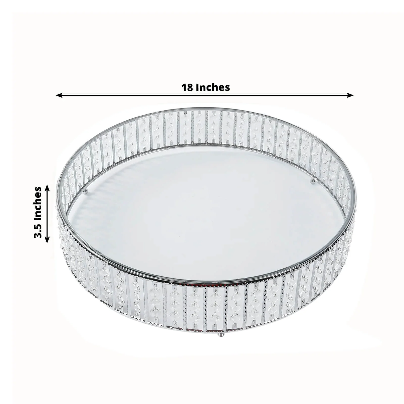 Crystal Cake Stand with Hanging Beads and Glass Top – 18" Round Silver Metal Dessert Display Tray - Image 3