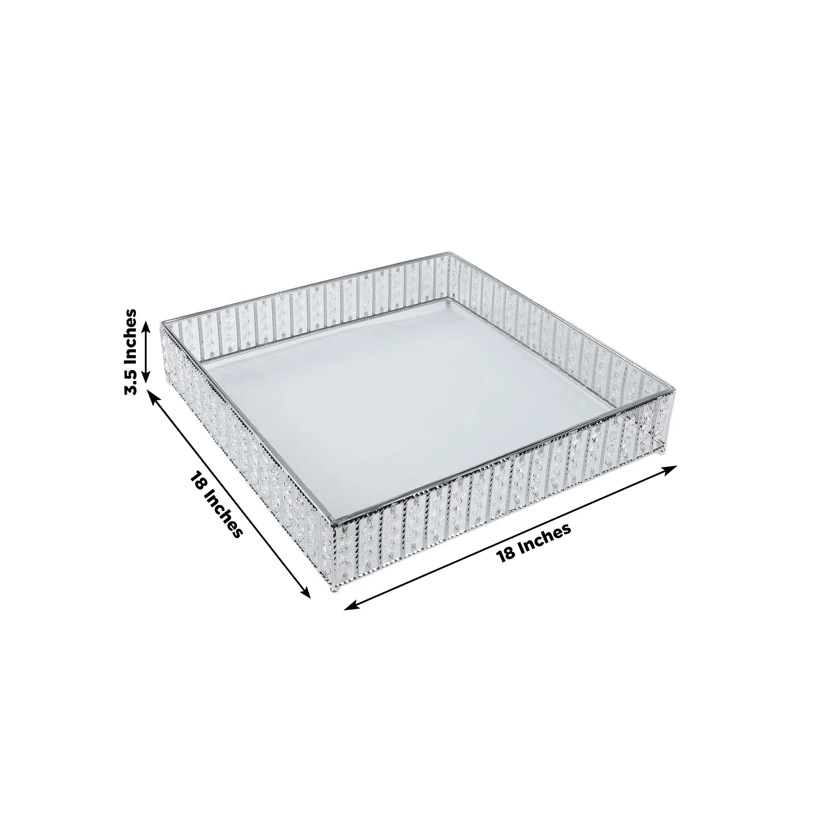 Square Crystal Cake Stand with Hanging Beads and Glass Top – 18" Silver Metal Dessert Display Tray - Image 3
