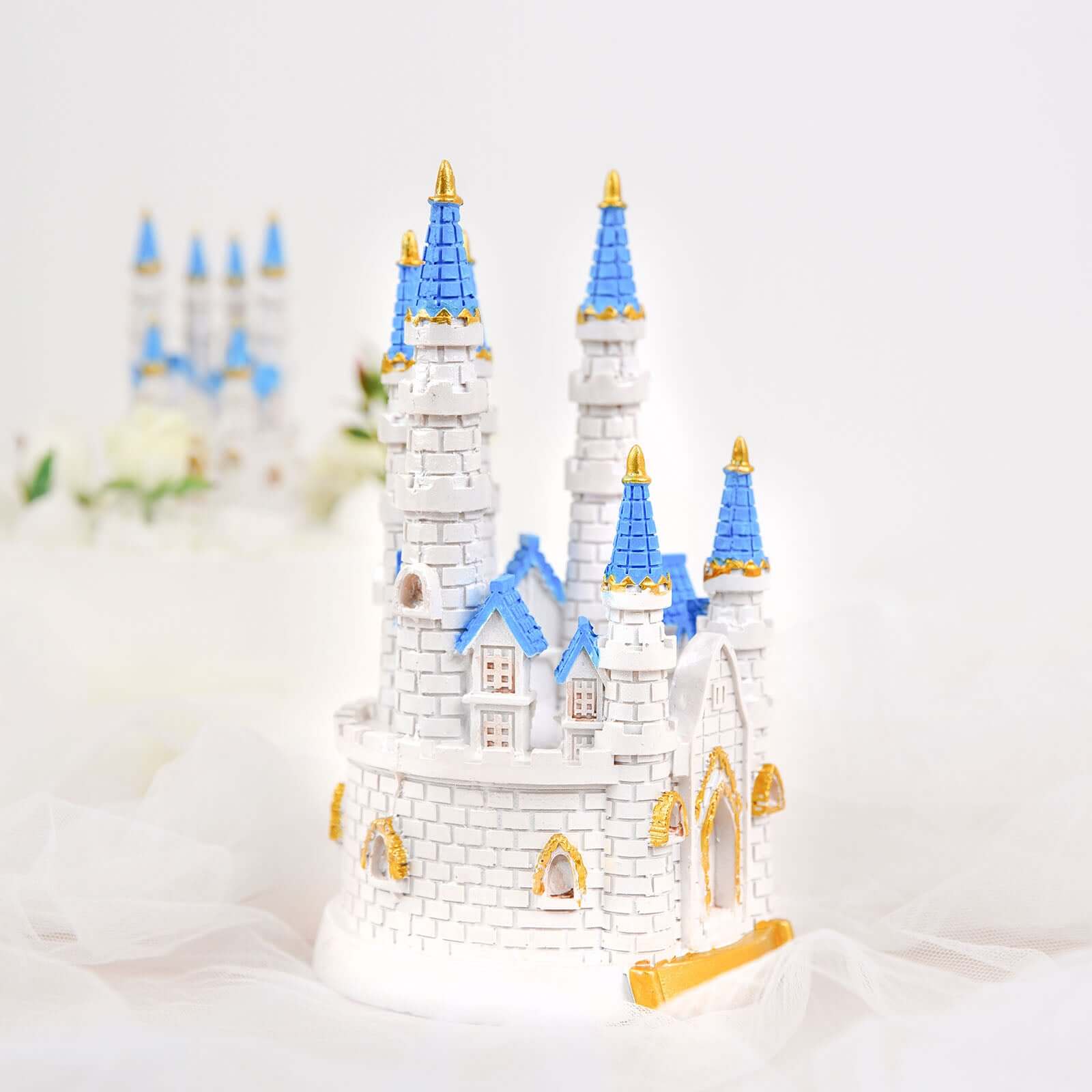 Cake Topper Figurine 8.5" Fairytale Princess Castle Design Blue and White - Baby Shower Party Decorations - Image 8