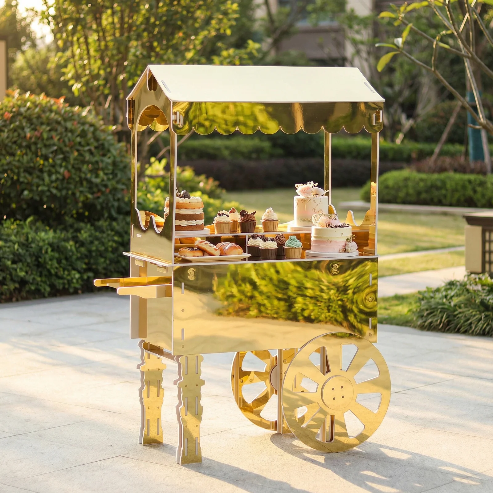 6ft Candy Cart Gold Mirrored Display Stand with Wheels and Shelf, Dessert Cart for Event Decor - Image 10