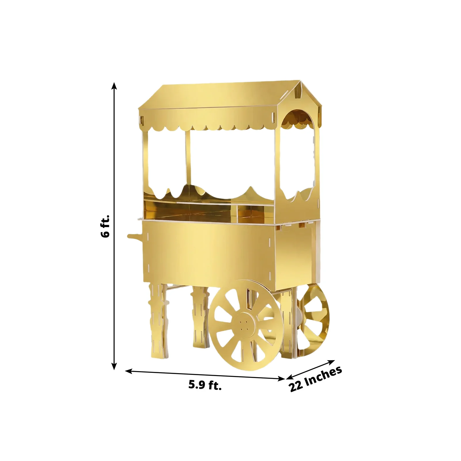 6ft Candy Cart Gold Mirrored Display Stand with Wheels and Shelf, Dessert Cart for Event Decor - Image 3