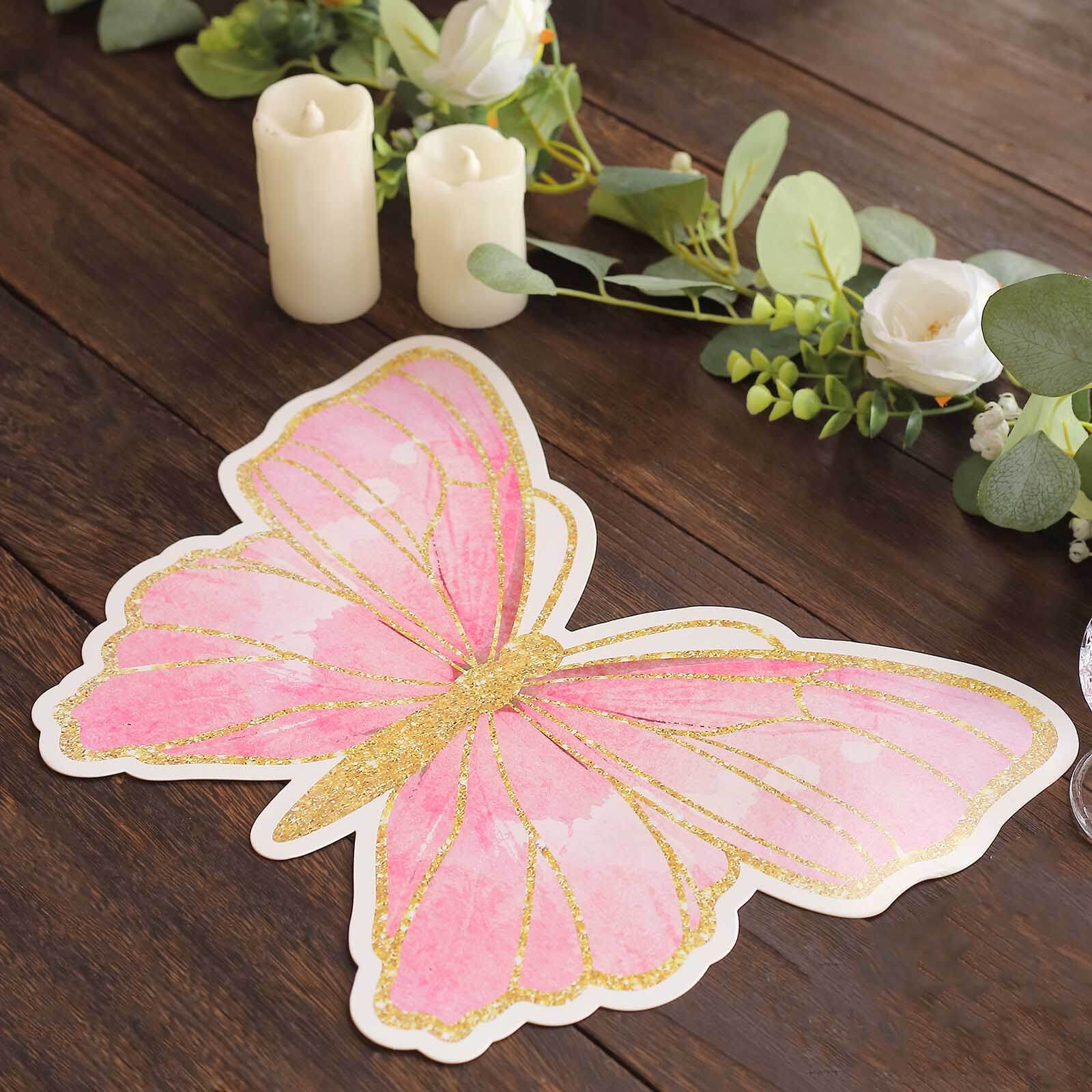 10-Pack Disposable Table Placemats 14" Pink Butterfly Design with Gold Glitters - 400GSM Cardboard Placemats - Image 7