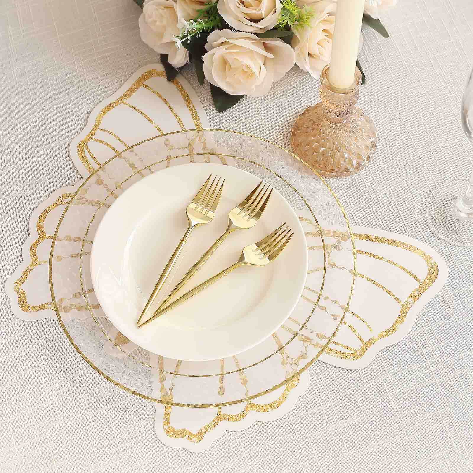 10-Pack Disposable Table Placemats 14" White Butterfly Design with Gold Glitters - 400GSM Cardboard Placemats for Stylish Party Tableware - Image 11