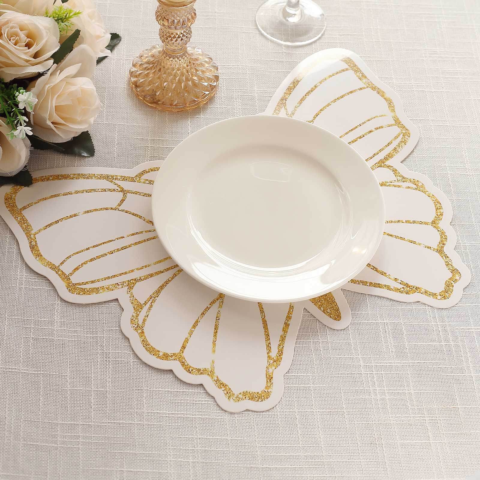 10-Pack Disposable Table Placemats 14" White Butterfly Design with Gold Glitters - 400GSM Cardboard Placemats for Stylish Party Tableware - Image 12