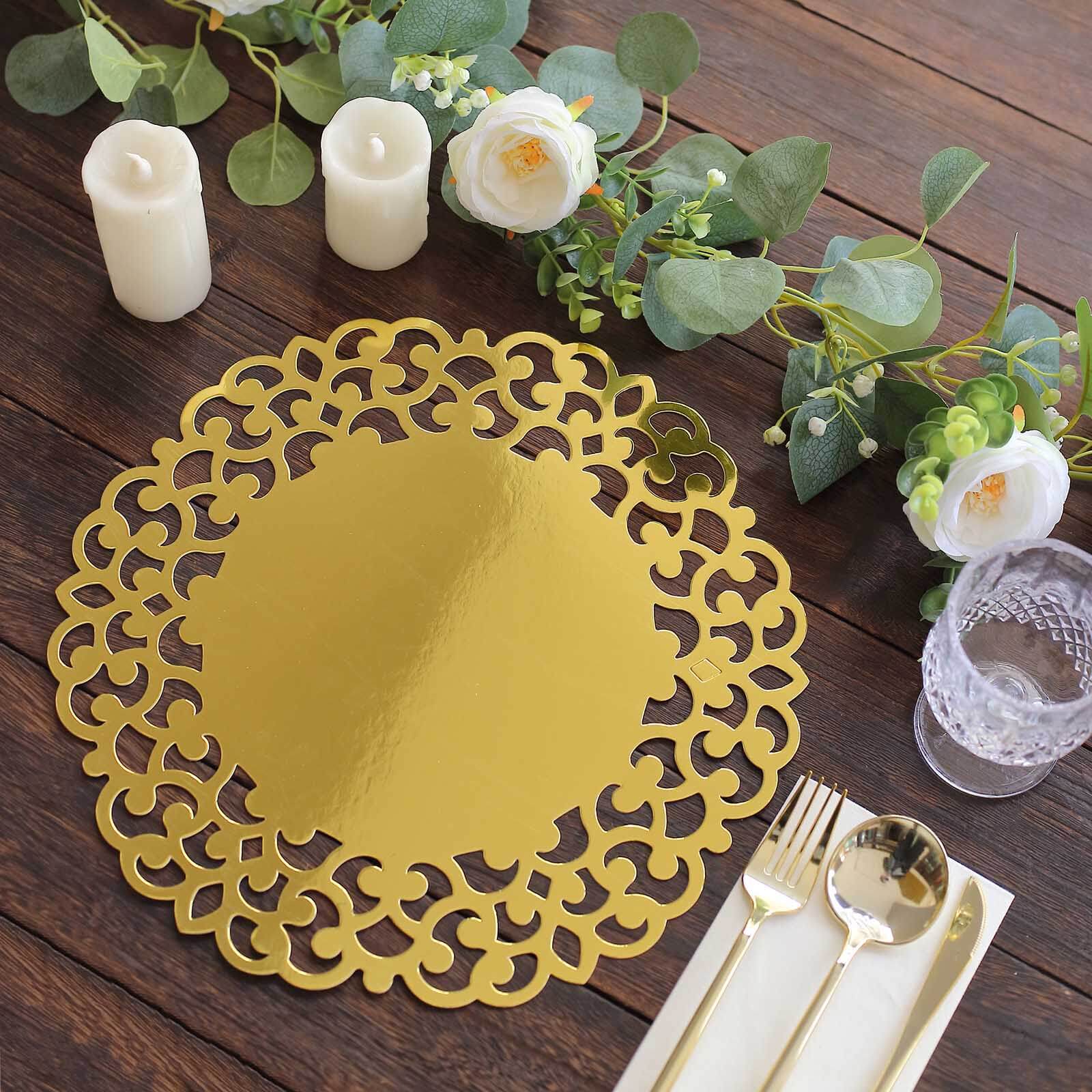 6-Pack Disposable Table Placemats 13" Metallic Gold Laser Cut Floral Rim - 400GSM Cardboard Placemats for Upscale Occasions - Image 10