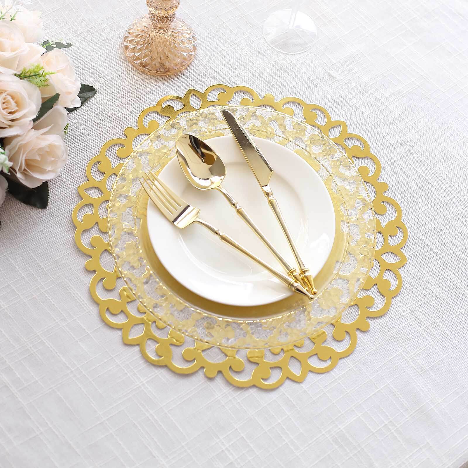 6-Pack Disposable Table Placemats 13" Metallic Gold Laser Cut Floral Rim - 400GSM Cardboard Placemats for Upscale Occasions - Image 2