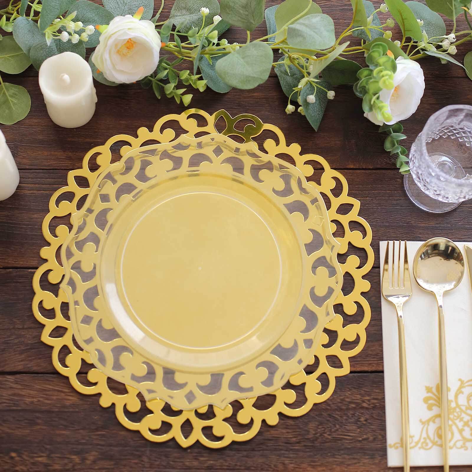 6-Pack Disposable Table Placemats 13" Metallic Gold Laser Cut Floral Rim - 400GSM Cardboard Placemats for Upscale Occasions - Image 8