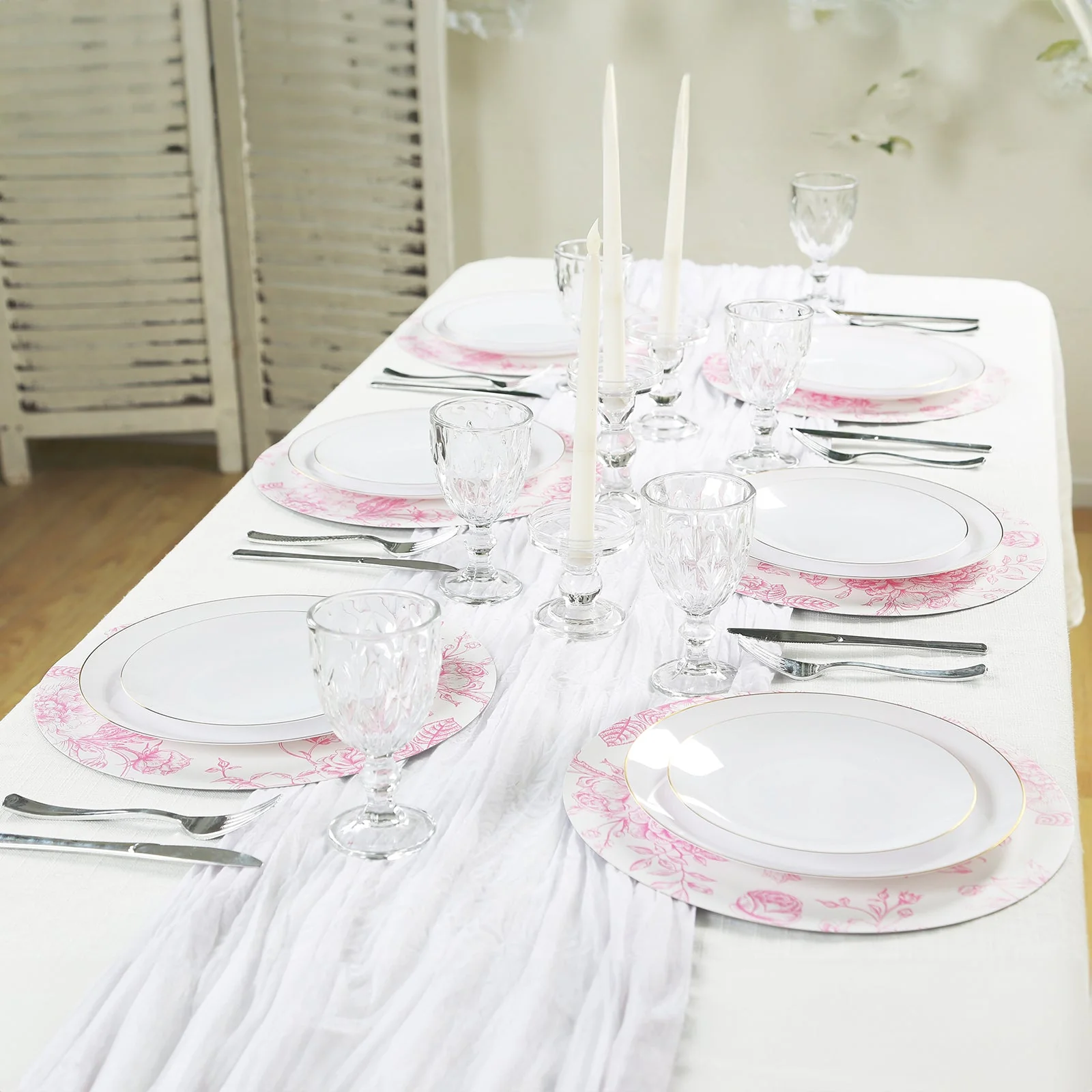 10-Pack Disposable Table Placemats in French Toile Print 13" in White/Matte Pink - Classy Cardboard Placemats for Dinner Parties & Banquets - Image 8