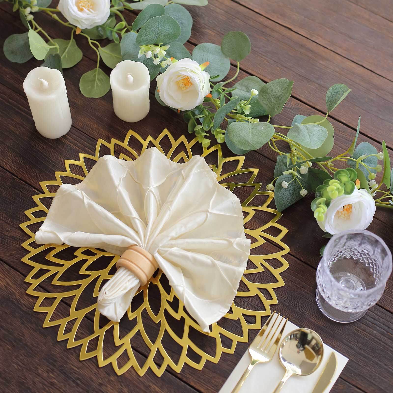 6-Pack Disposable Table Placemats 13" Metallic Gold Laser Cut Hibiscus Flower Design - 400GSM Cardboard Placemats for Upscale Events - Image 2