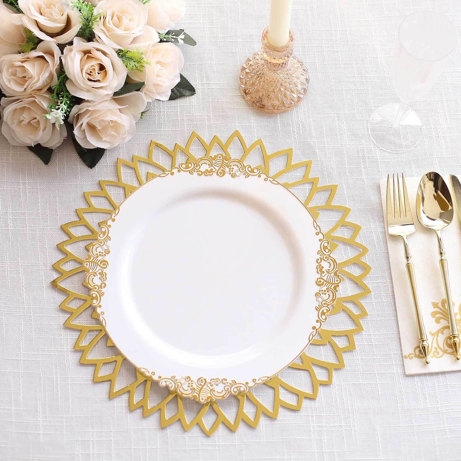 6-Pack Disposable Table Placemats 13" Metallic Gold Laser Cut Hibiscus Flower Design - 400GSM Cardboard Placemats for Upscale Events - Image 8