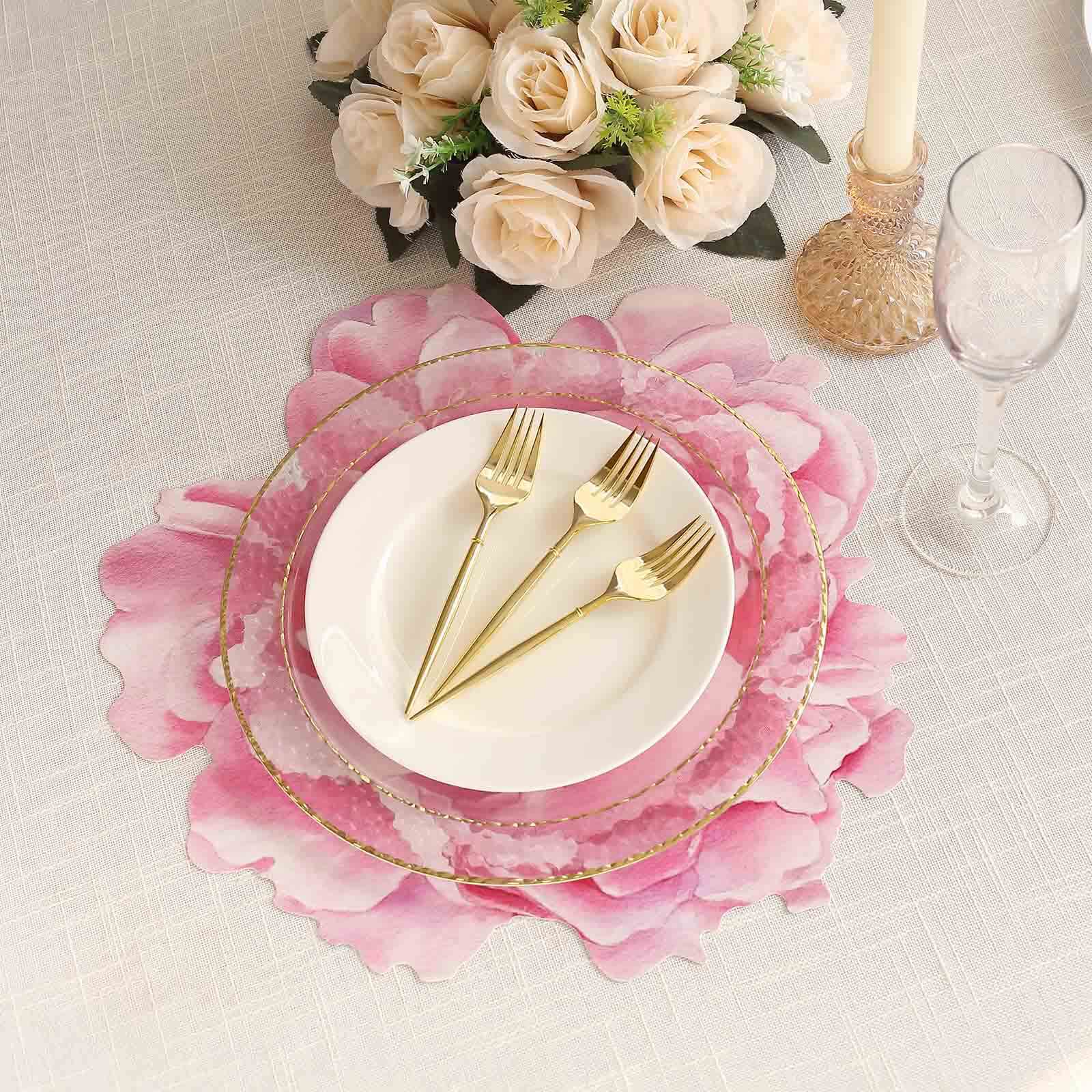 10-Pack Disposable Table Placemats 14" Pink Peony Flower Print - 400GSM Cardboard Placemats for Dinner Parties & Banquets - Image 2