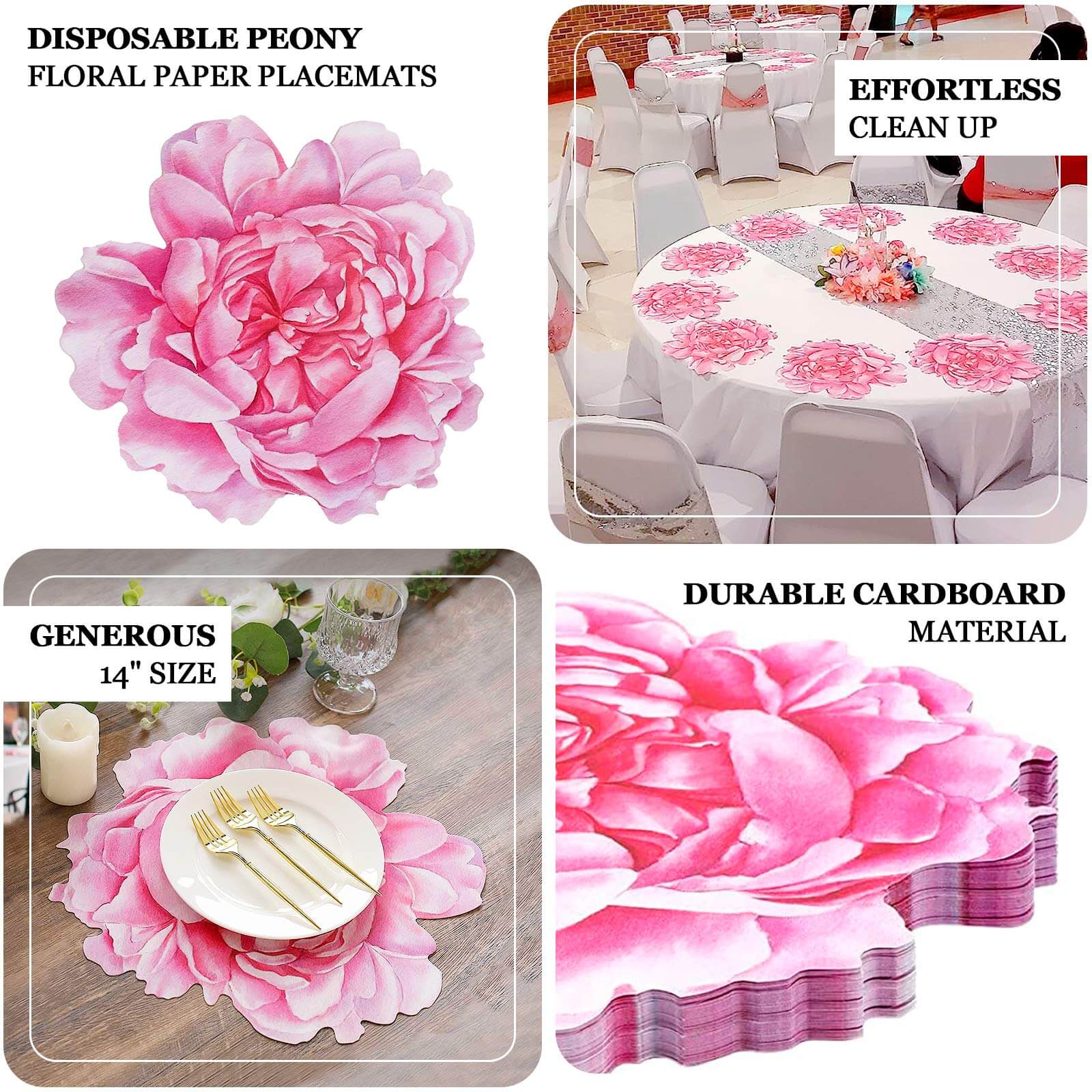 10-Pack Disposable Table Placemats 14" Pink Peony Flower Print - 400GSM Cardboard Placemats for Dinner Parties & Banquets - Image 4