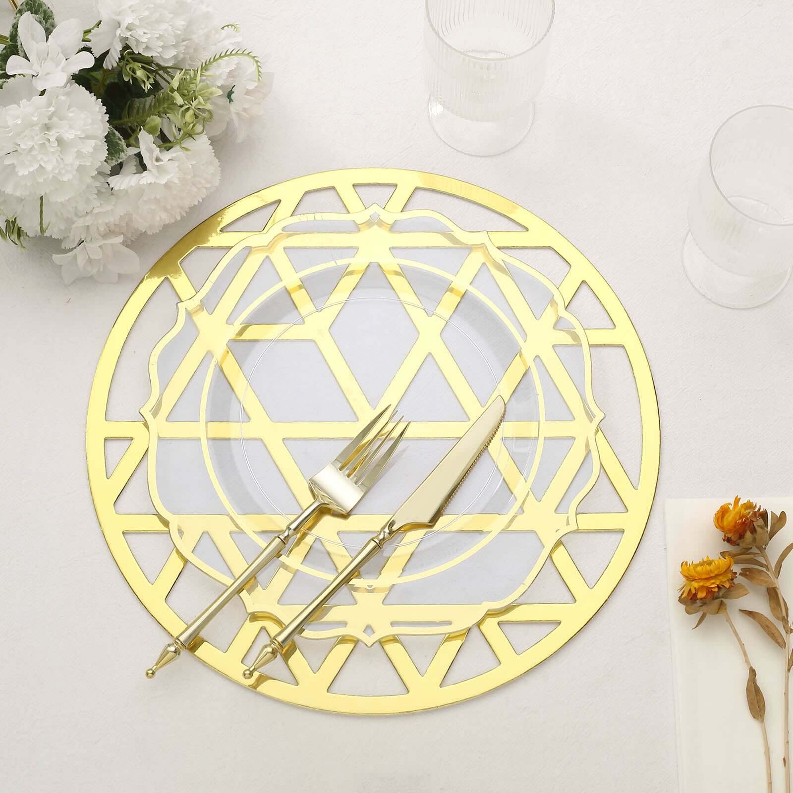 6-Pack Disposable Table Placemats 13" Metallic Gold Laser Cut Geometric Triangle Design - 700GSM Cardboard Placemats for Upscale Occasions - Image 10