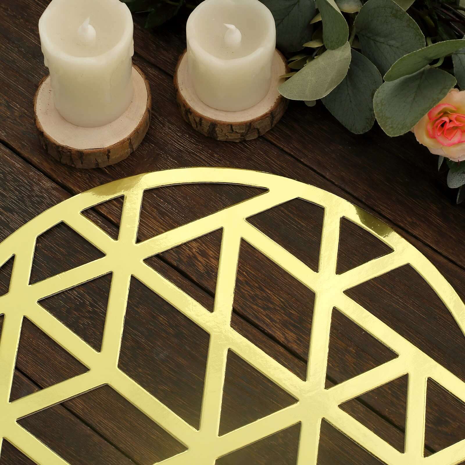 6-Pack Disposable Table Placemats 13" Metallic Gold Laser Cut Geometric Triangle Design - 700GSM Cardboard Placemats for Upscale Occasions - Image 13