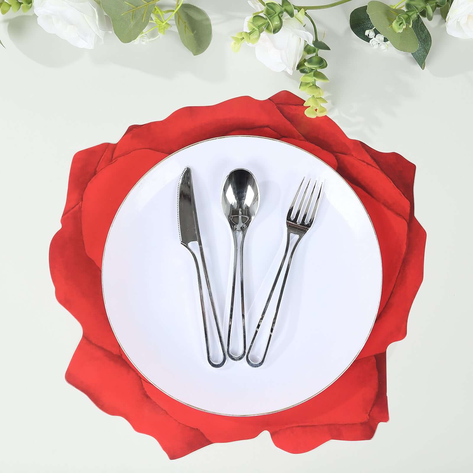 10-Pack Disposable Table Placemats 14" Red Rose Flower Design - 400GSM Floral Cardboard Placemats for Romantic Dinners & Weddings - Image 2