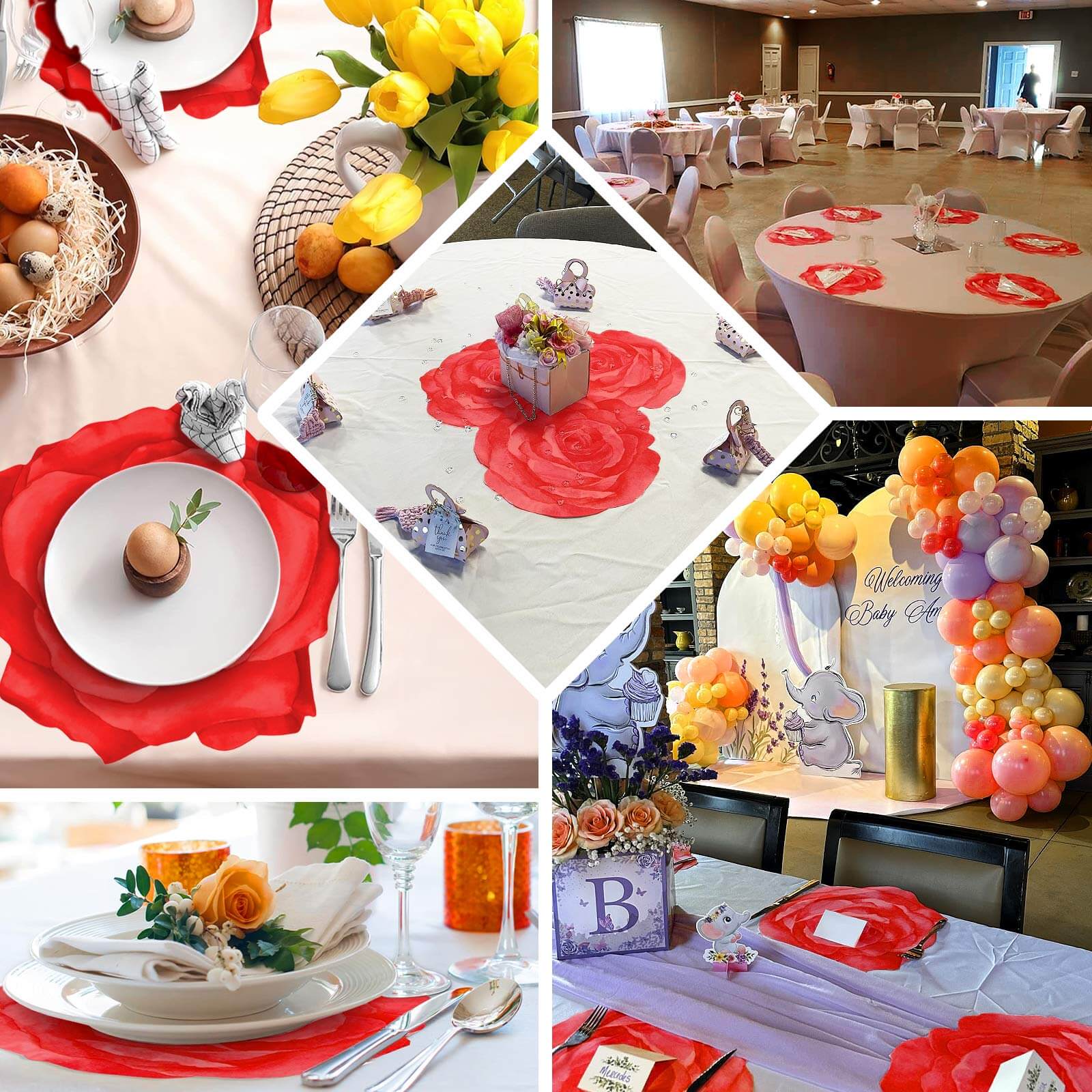 10-Pack Disposable Table Placemats 14" Red Rose Flower Design - 400GSM Floral Cardboard Placemats for Romantic Dinners & Weddings - Image 5