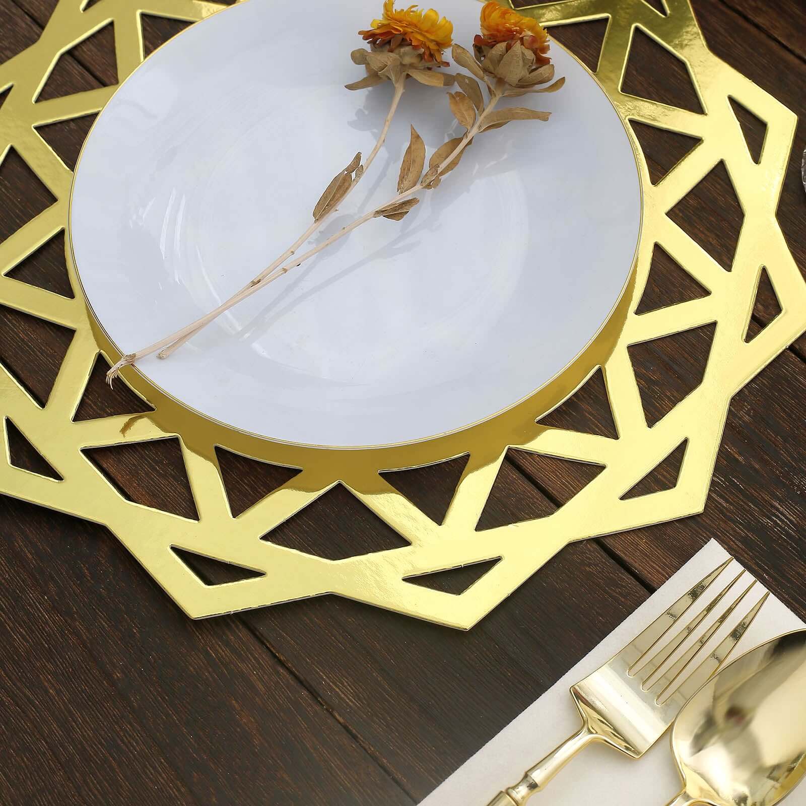 6-Pack Disposable Table Placemats 13" Metallic Gold Laser Cut Geometric Star Design - 700GSM Cardboard Placemats for Upscale Occasions - Image 14