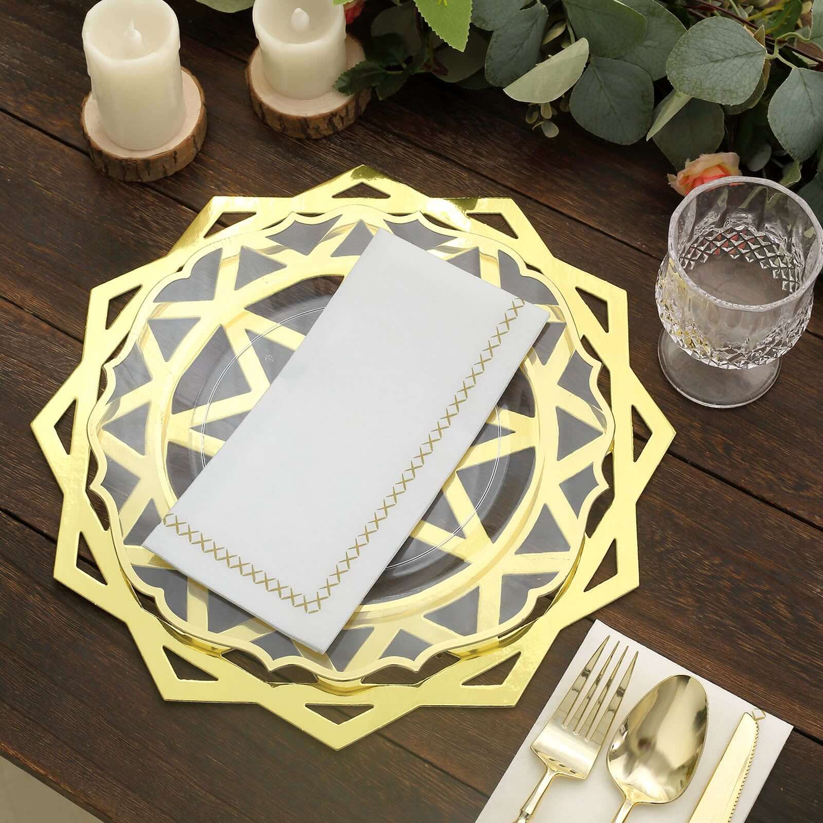 6-Pack Disposable Table Placemats 13" Metallic Gold Laser Cut Geometric Star Design - 700GSM Cardboard Placemats for Upscale Occasions - Image 2