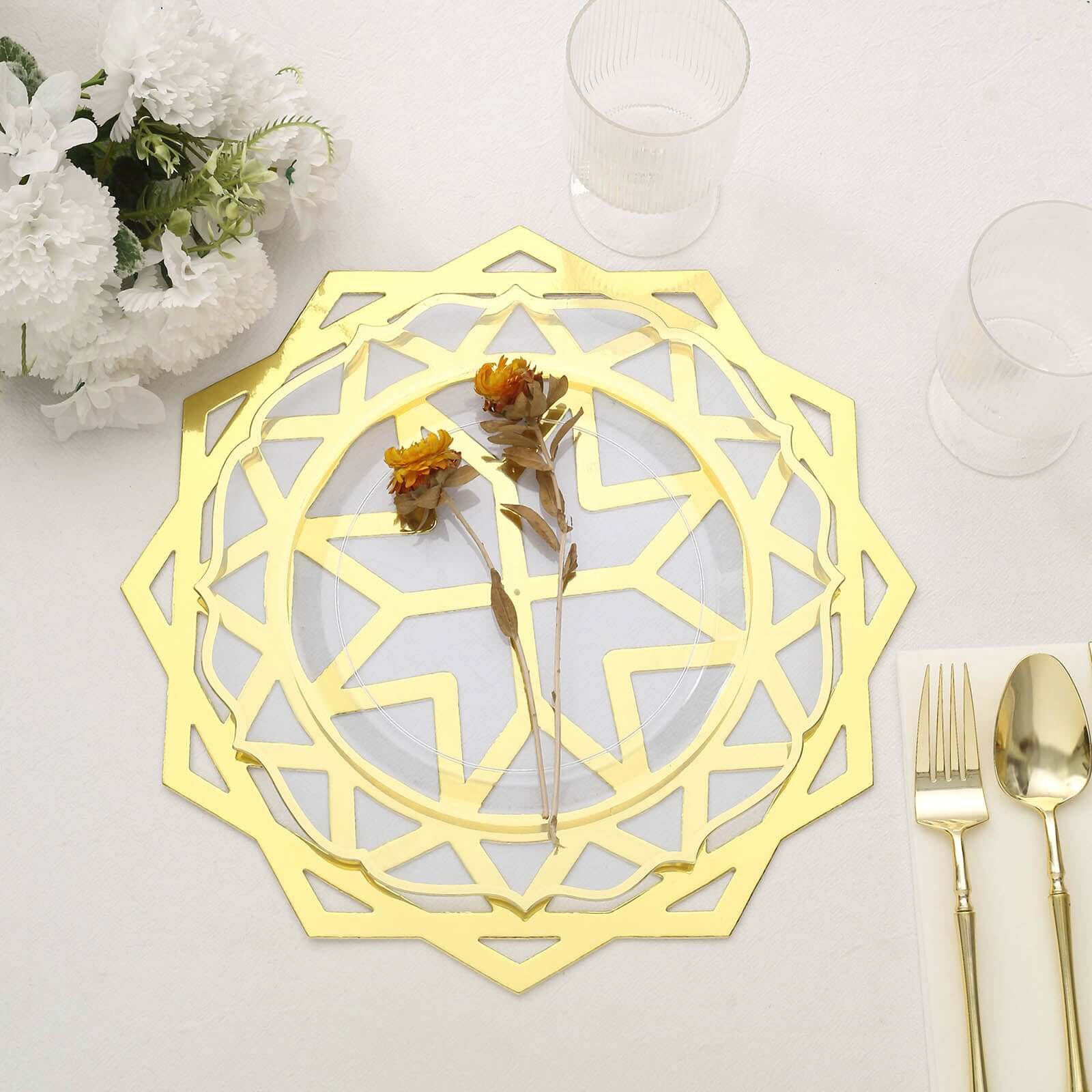6-Pack Disposable Table Placemats 13" Metallic Gold Laser Cut Geometric Star Design - 700GSM Cardboard Placemats for Upscale Occasions - Image 6