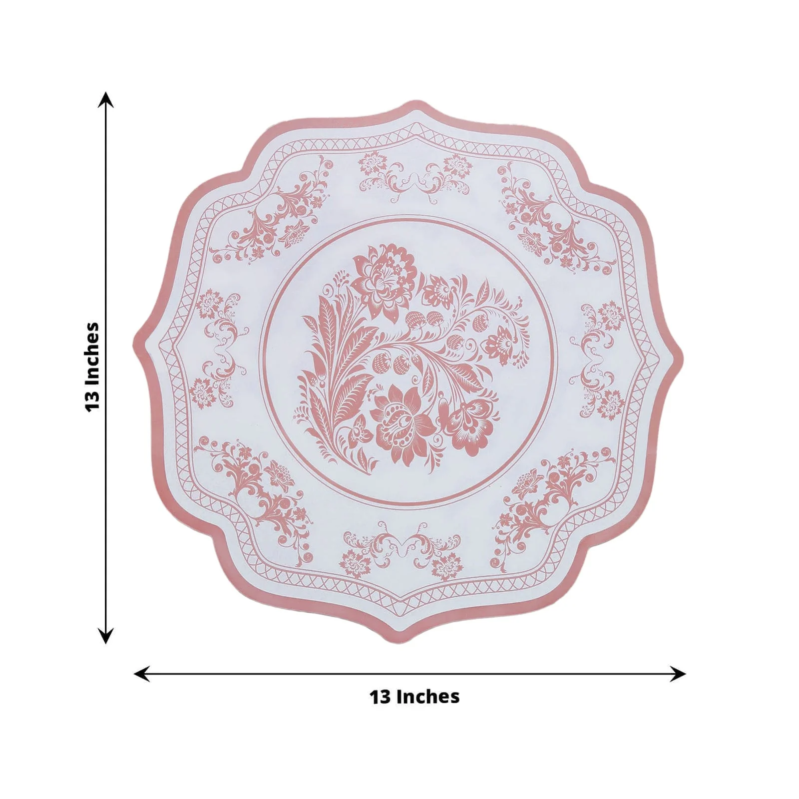10-Pack Disposable Table Placemats 13" White with Pink Damask Floral Pattern & Scalloped Rim - 400GSM Cardboard Placemats for Classy Events - Image 3